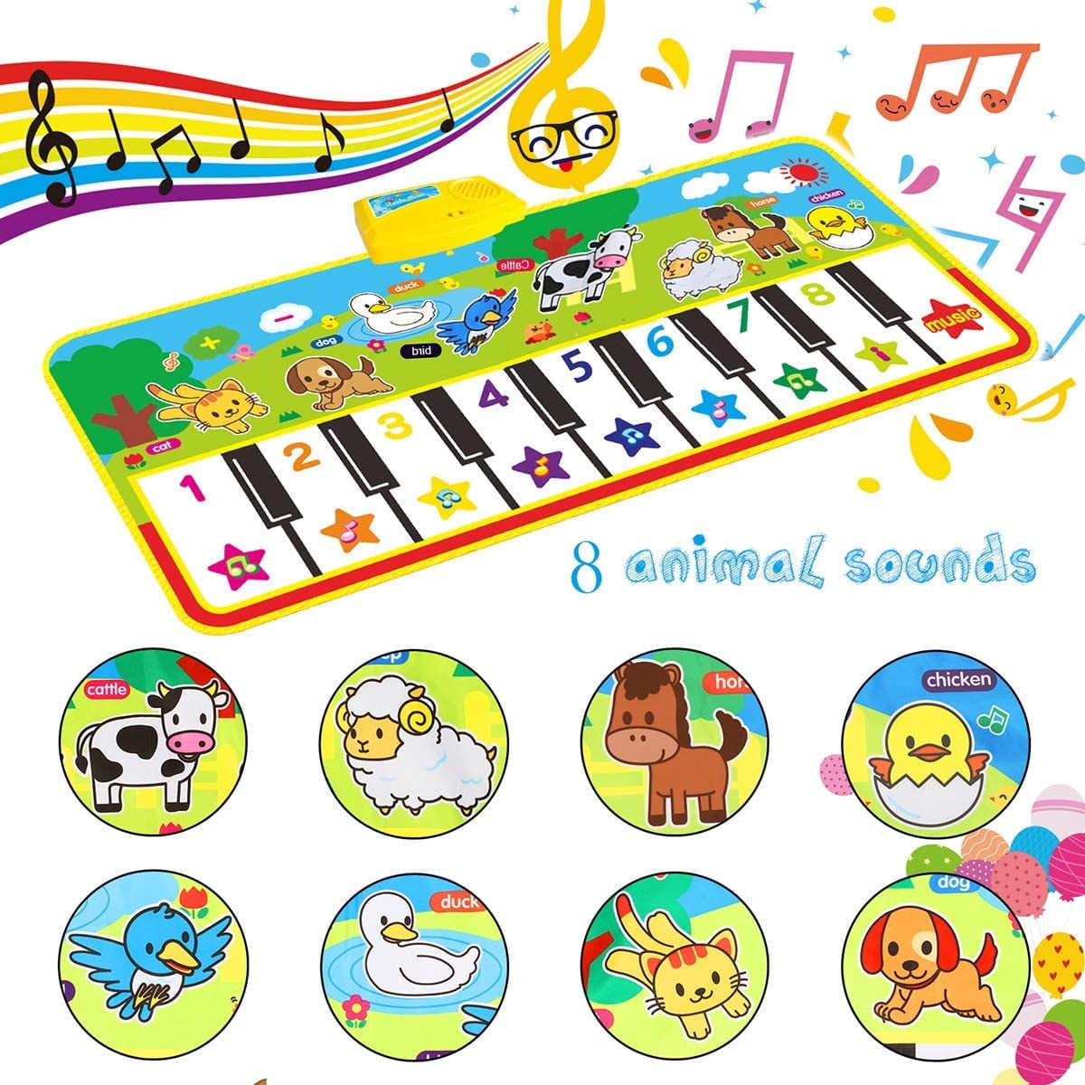 Rirool Interactive Music Piano Mat for Kids, Educational Dance Floor Toy with 8 Animal Sounds (53 in x 23 in) i7qr0