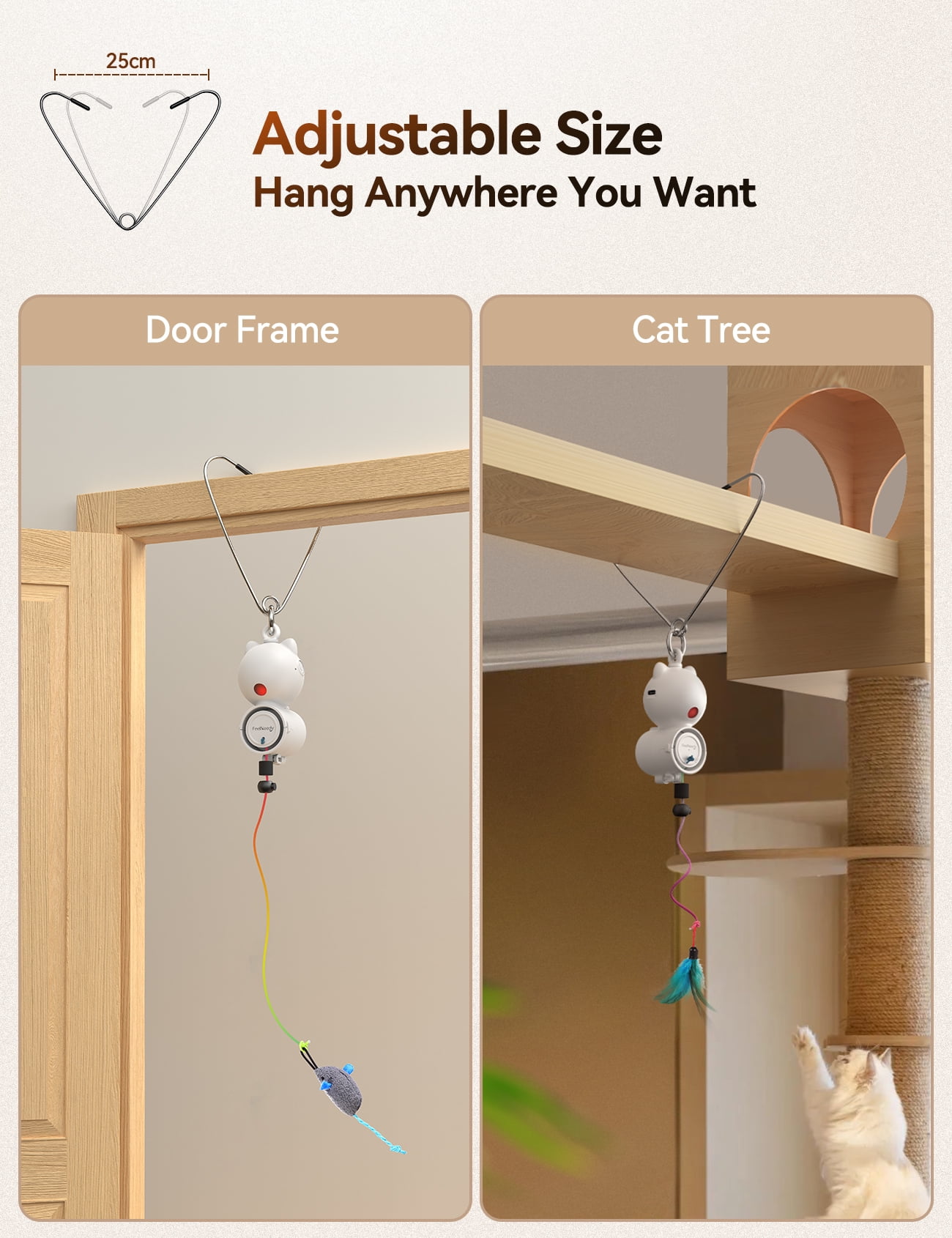 Feelneedy Interactive Cat Toy, 2-in-1 Automatic Laser Teaser and Hanging Feather Toy for Indoor Cats (White, 9.8 in) 47kni