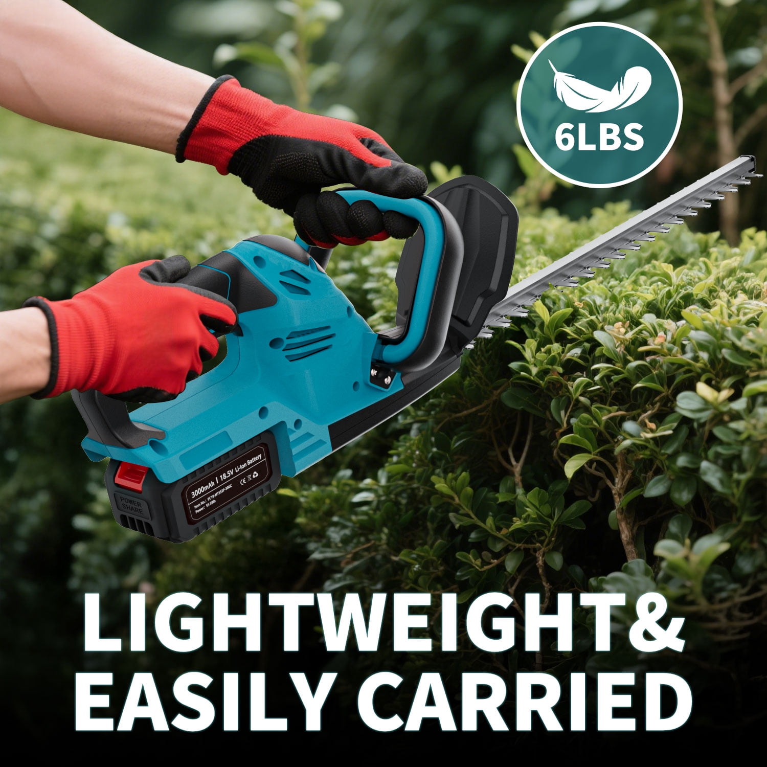 Foukus Cordless Hedge Trimmer, 1000W Electric Bush Cutter with 21 in Dual-Action Blades (6 lb) ce03b