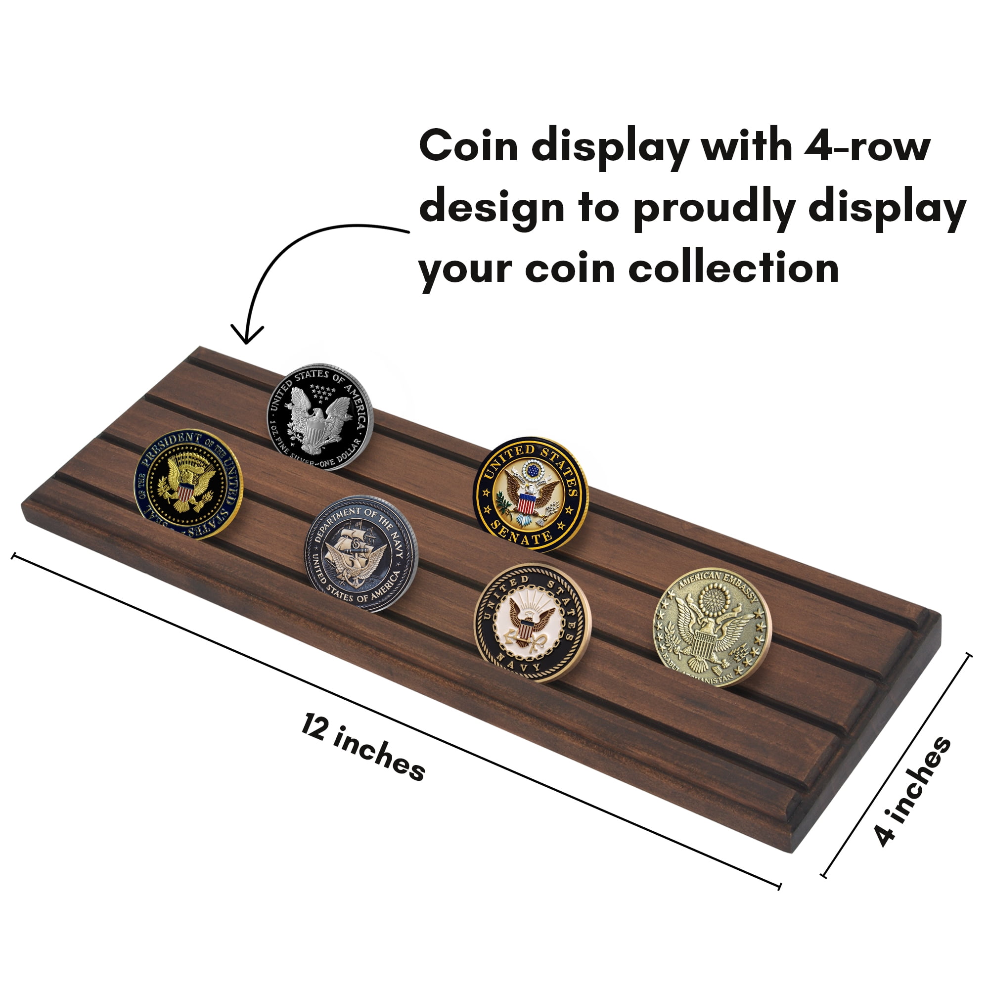 Americanflat Challenge Coin Display Stand for Military Collectibles (Walnut, 12 in x 4 in) uhm5p