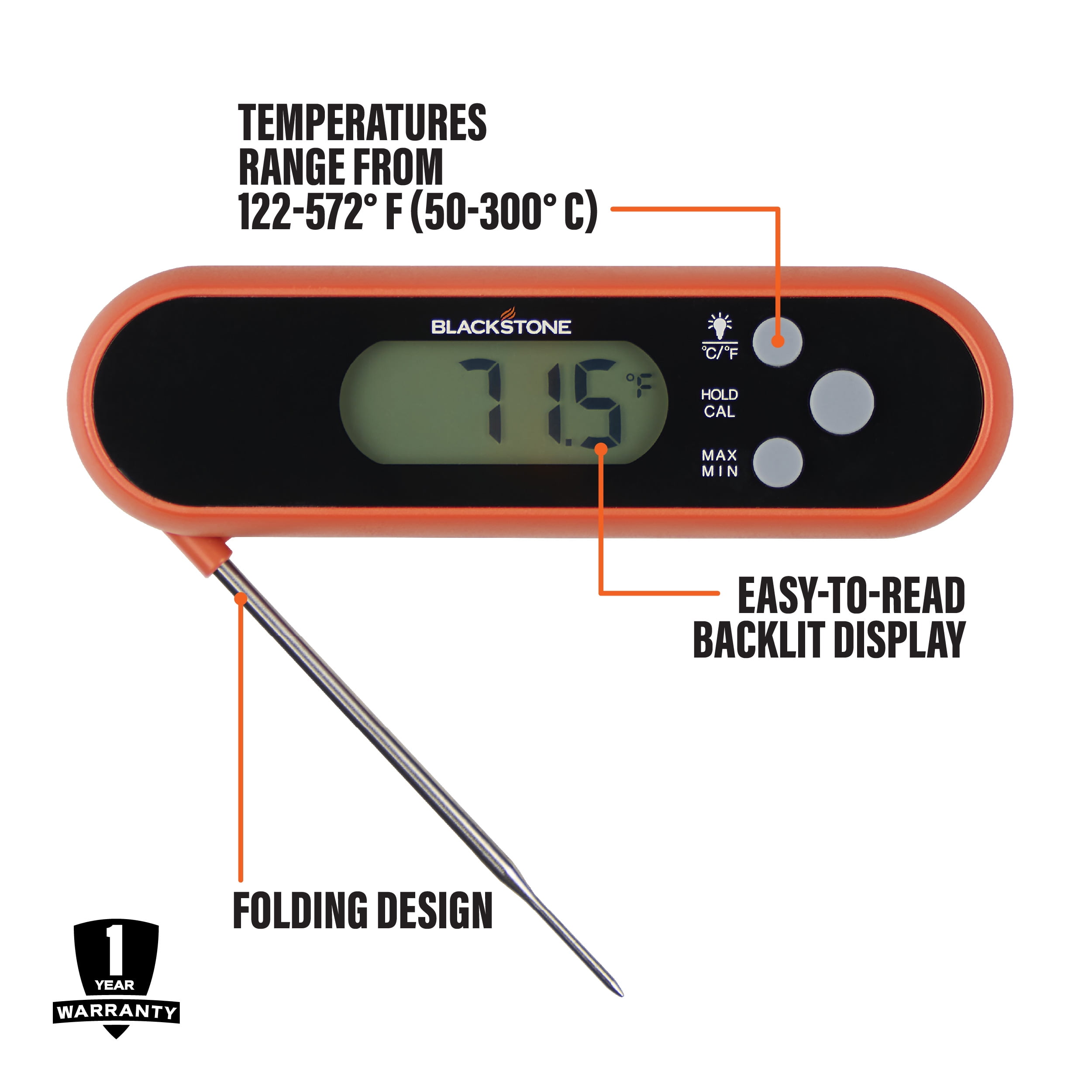 Blackstone Folding Probe Thermometer for Grilling and Cooking (Orange, 6.5 in) h94a3 - Image 3