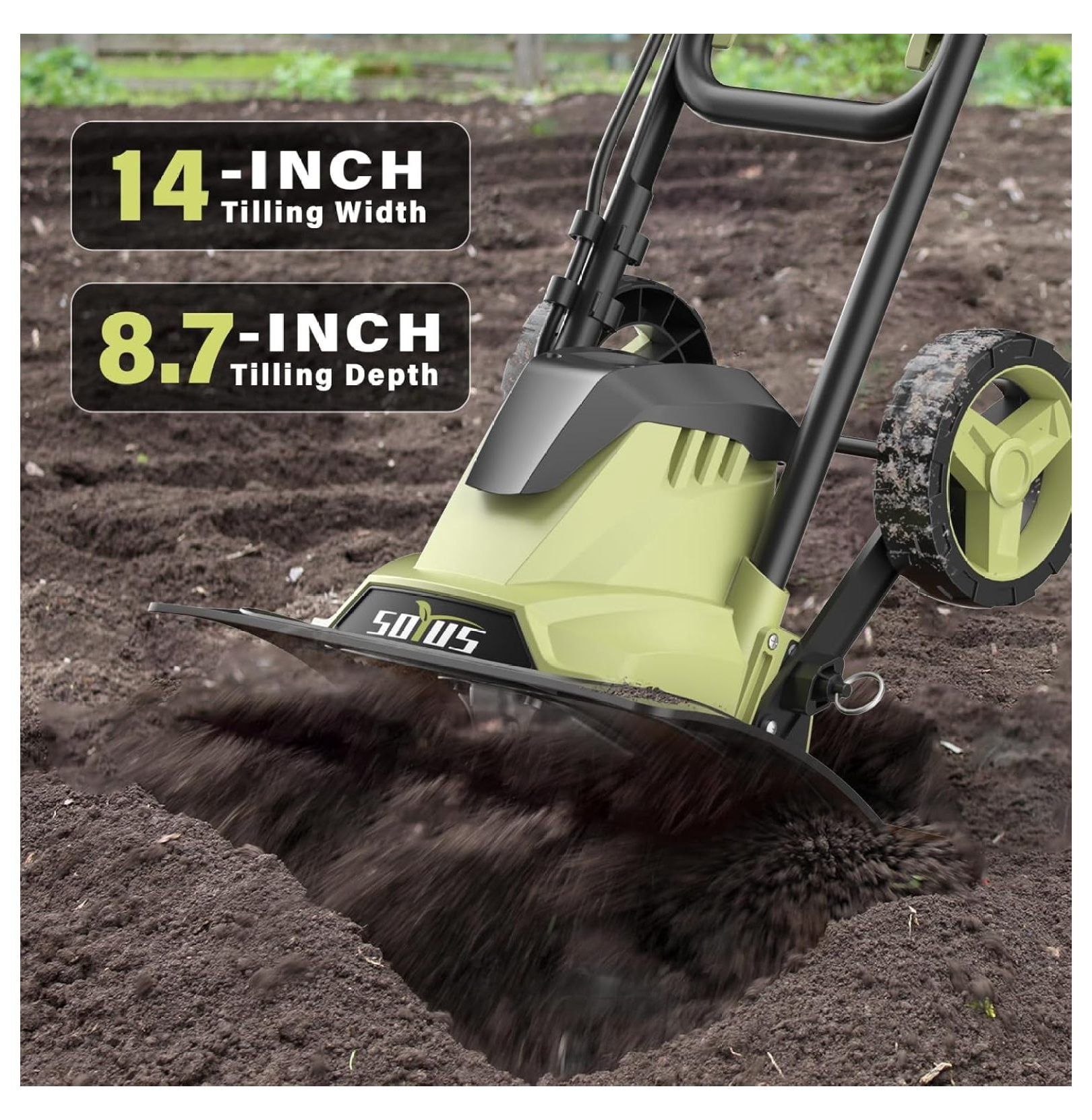 SCWLWAL 14 Inch Electric Tiller Cultivator (12 Amp, Corded, 4 Steel Tines, Folding Handle) 155uw