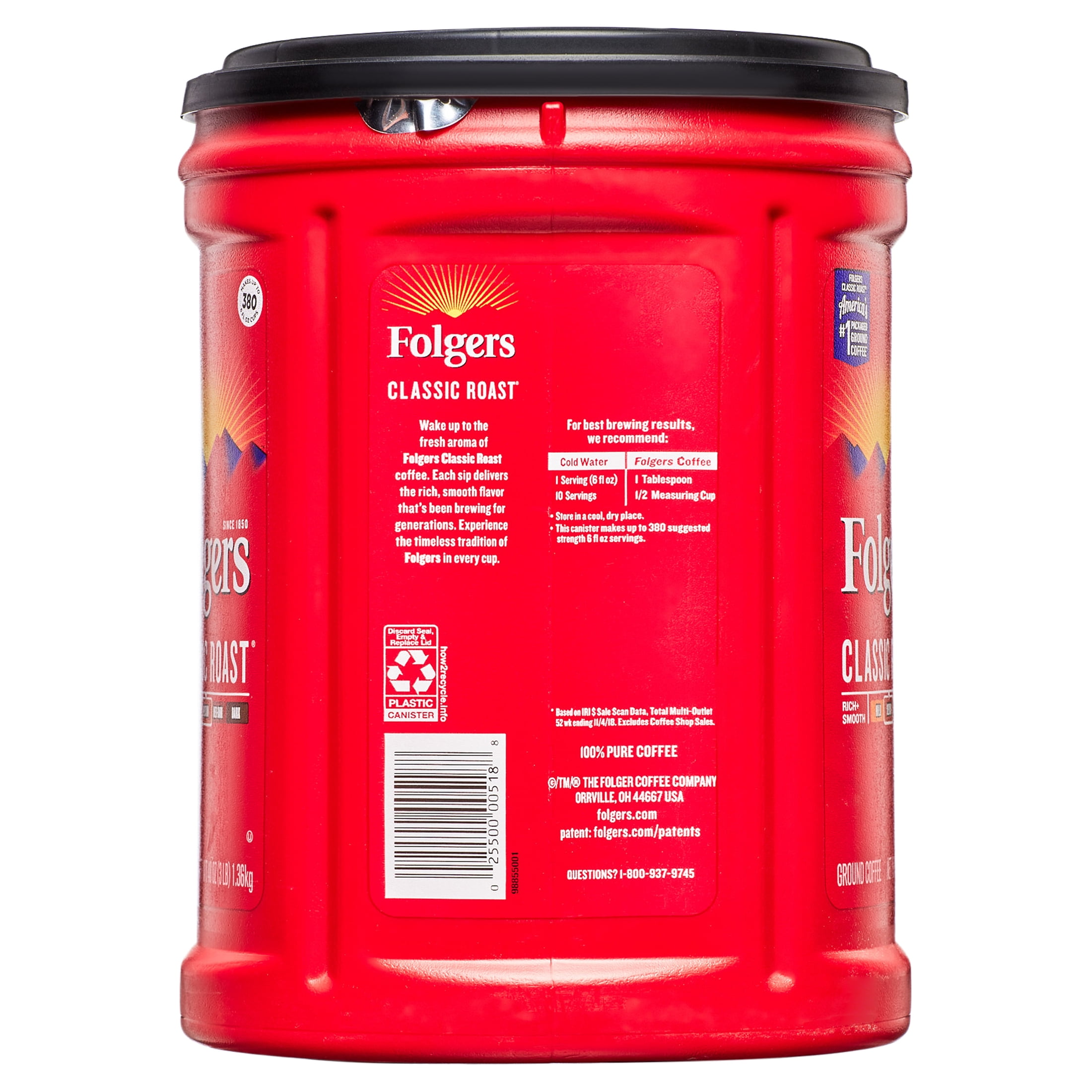 Folgers Classic Roast Ground Coffee, Medium Roast, Smooth Flavor (48 oz) a1q3n