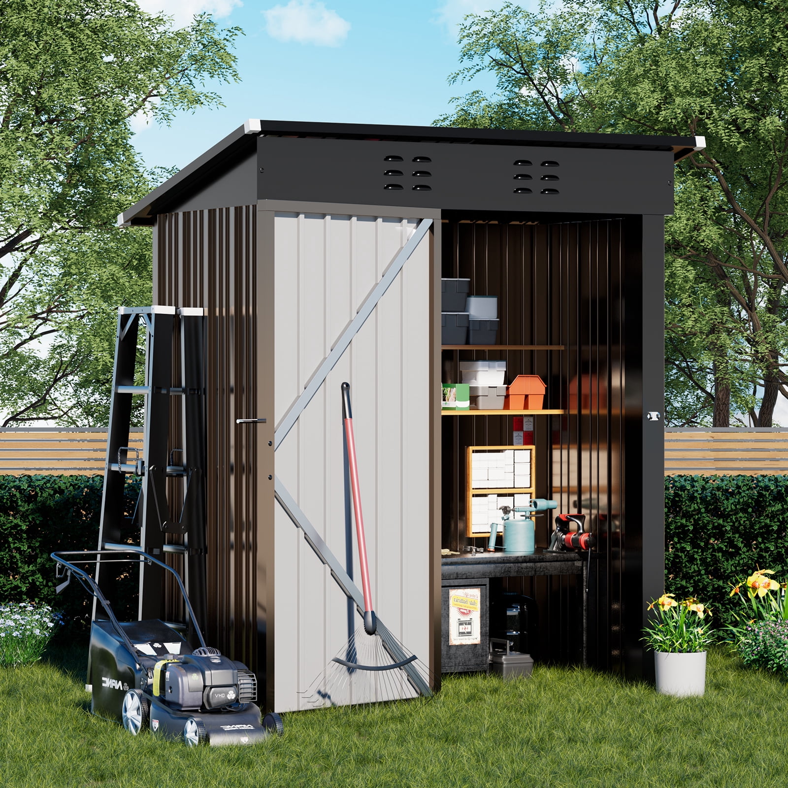 CLOUDREST PRO Metal Outdoor Storage Shed with Lockable Door and Air Vents (Brown, 5 x 3 ft) eaypc