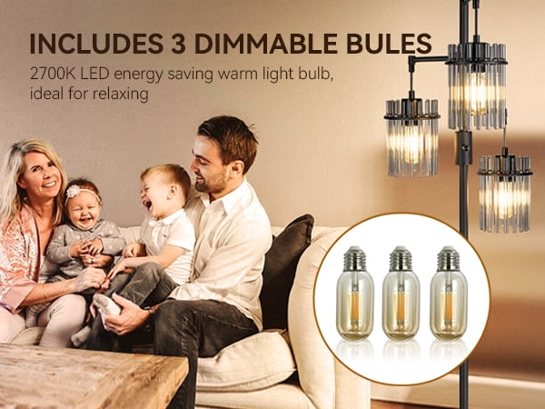 Muaket Industrial Modern Floor Lamp, Dimmable Tree Standing Light with 3 Teardrop Glass Cage Shades (Black, 65 in) yh6qg