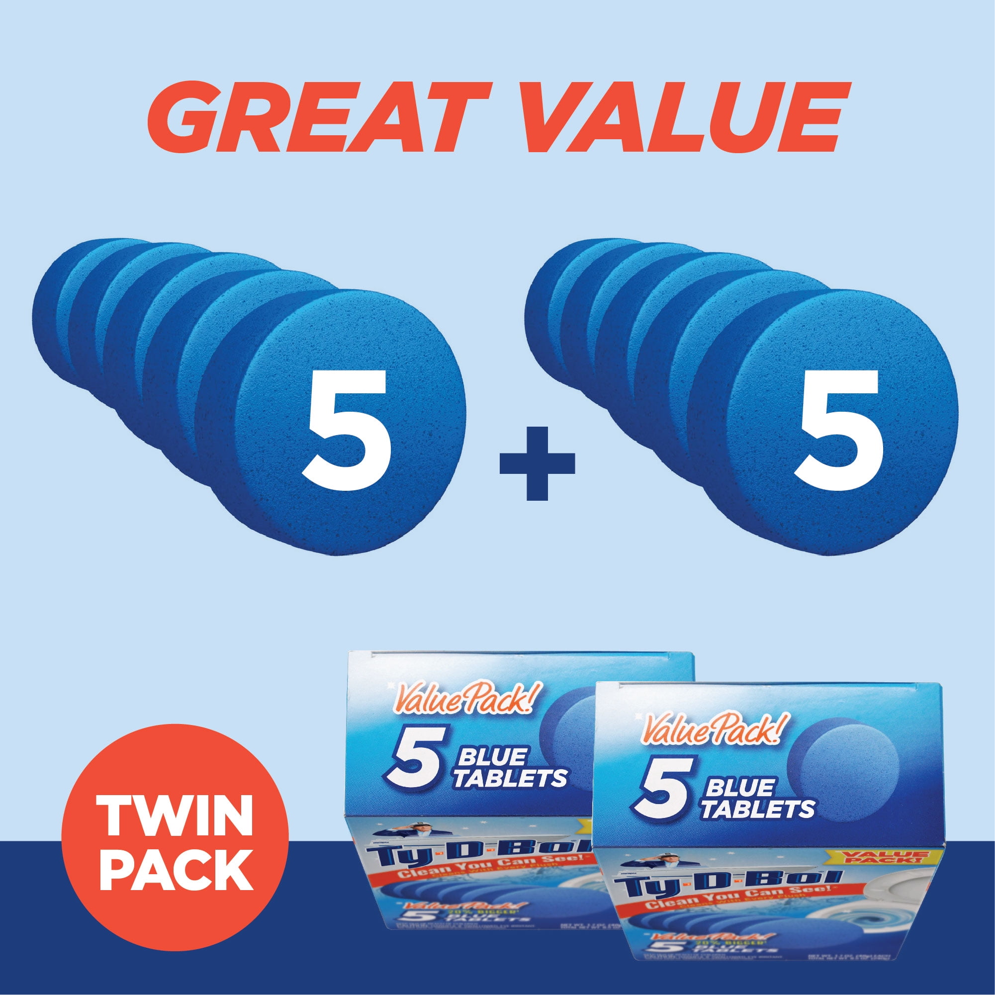 Ty-D-Bol Bleach-Free Toilet Bowl Cleaner Tablets, Hard Water Stain Remover (Blue, 1.4 oz, 10 Count) lygkm