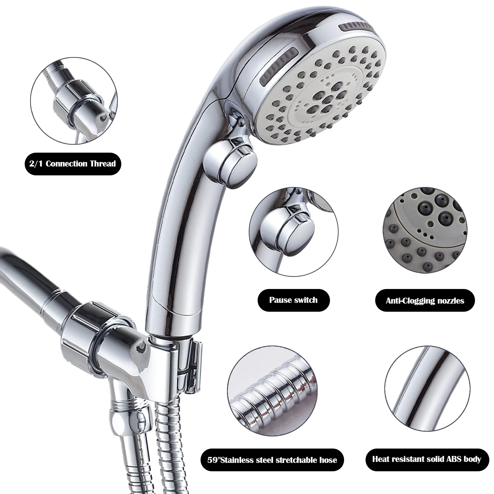 SUPTREE High Pressure Handheld Shower Head with 59 in Stainless Steel Hose (Silver) zkypa