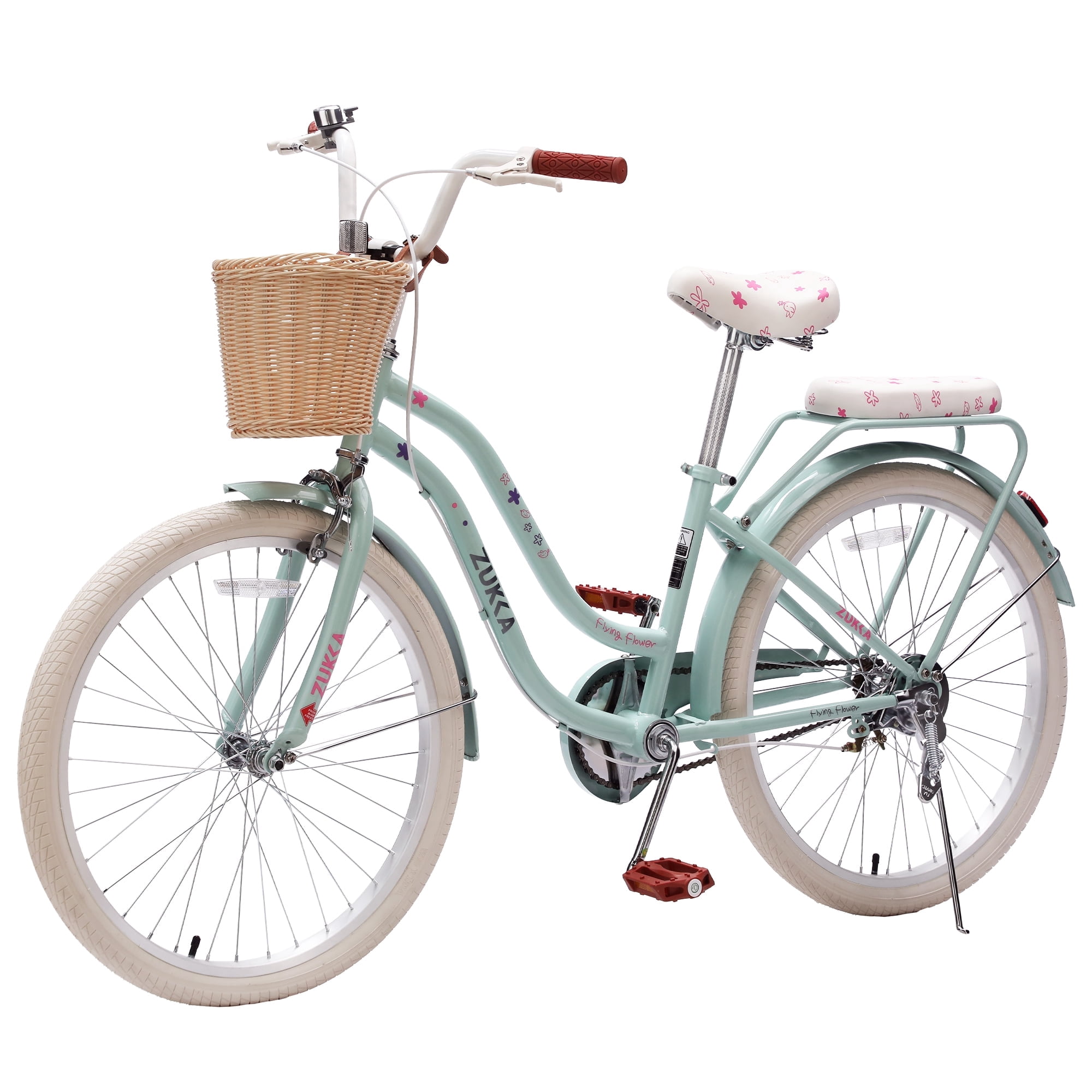 MEGHNA 24 inch Cruiser Bike Single Speed Steel Frame with Woven Basket (Green, 24 in) 9agsg