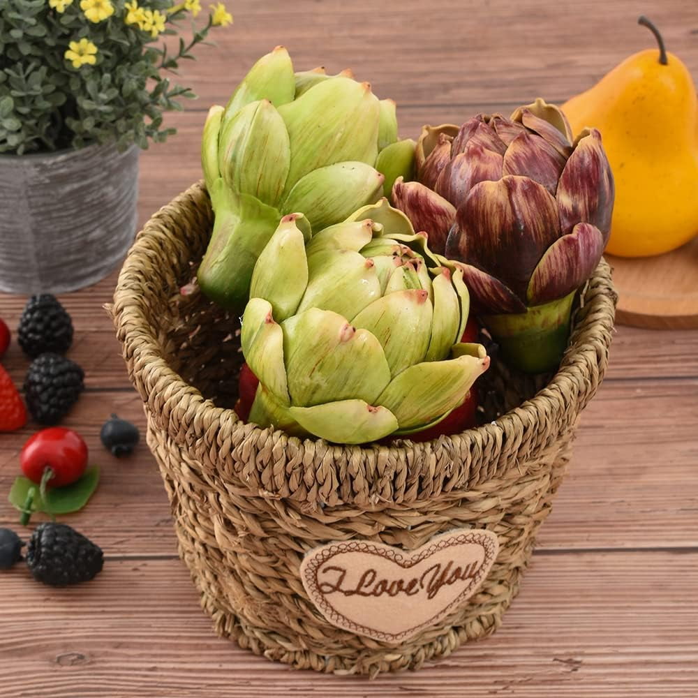 HUIANER Artificial Artichoke Decorative Vegetables for Home Kitchen Wedding Centerpiece (Green and Red, 3 Pack) lfnyp
