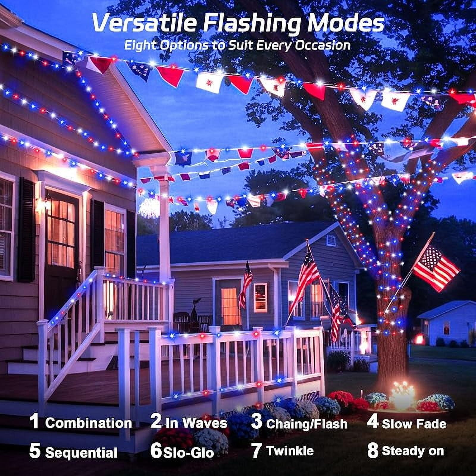 Generic Solar Fairy Lights Patriotic Red White and Blue Outdoor Waterproof LED String Lights (Multi-Color, 39.4 ft) semjh