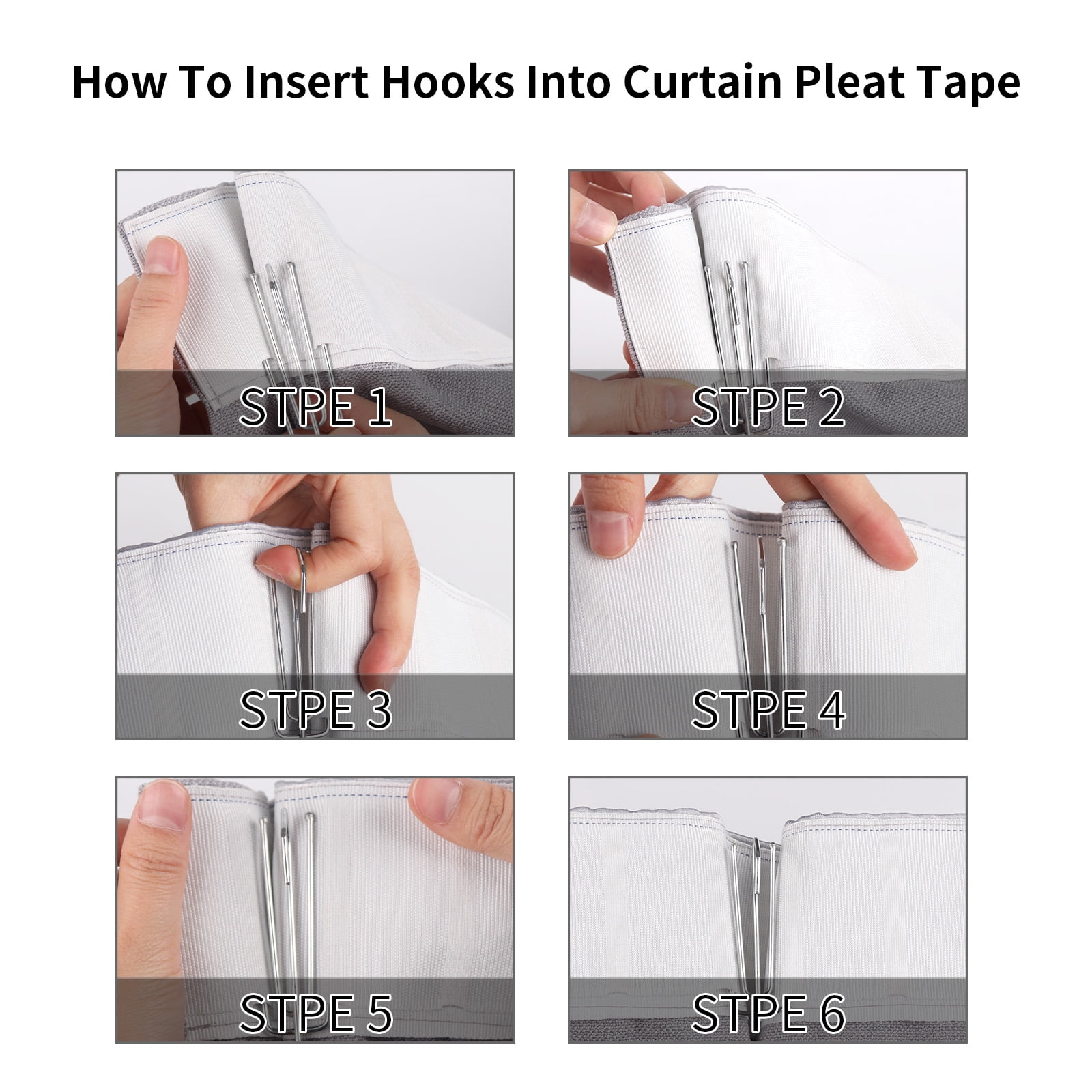 Mecozone Curtain Pleat Tape and 4-Prong Hook Set for DIY Pinch Pleat Drapes (White, 32.8 ft) 1gdf3
