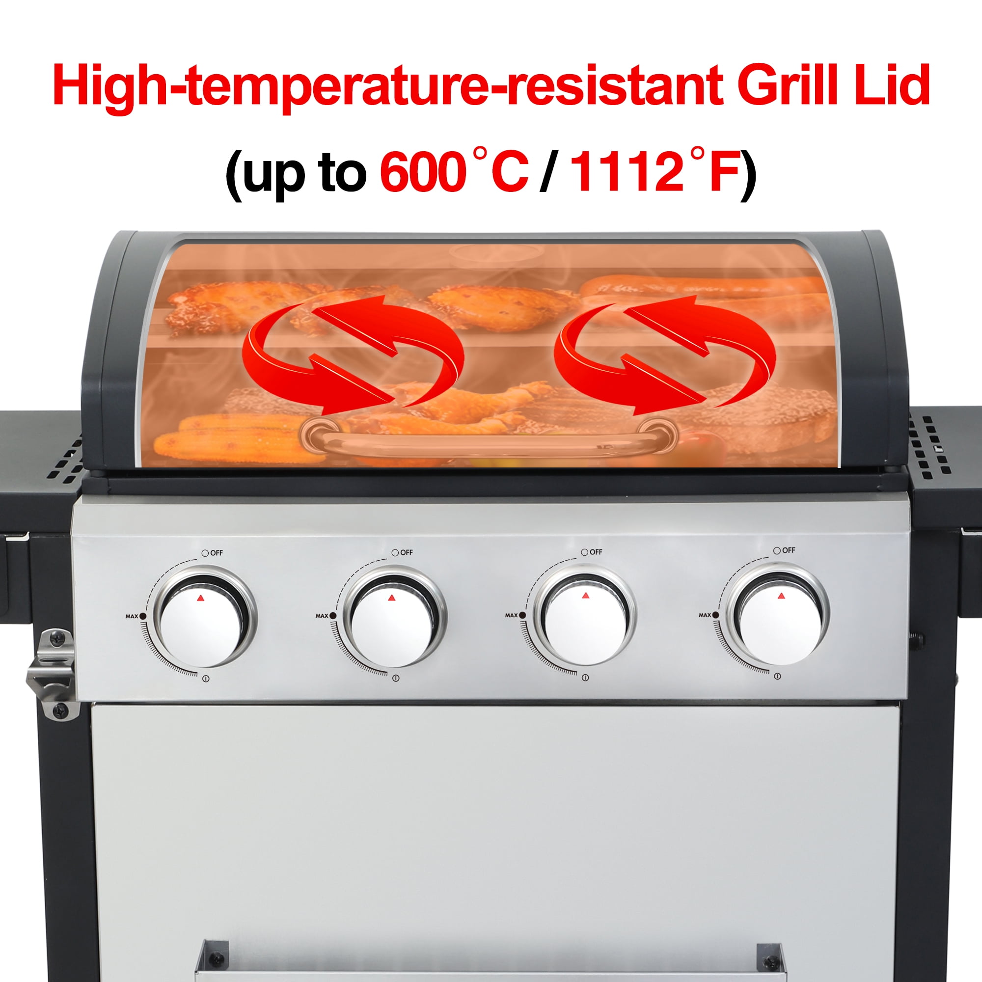 Born Free 4-Burner Propane Gas Grill, Stainless Steel BBQ with Porcelain-Enameled Grates (Black, 40,000 BTU) o9zzp