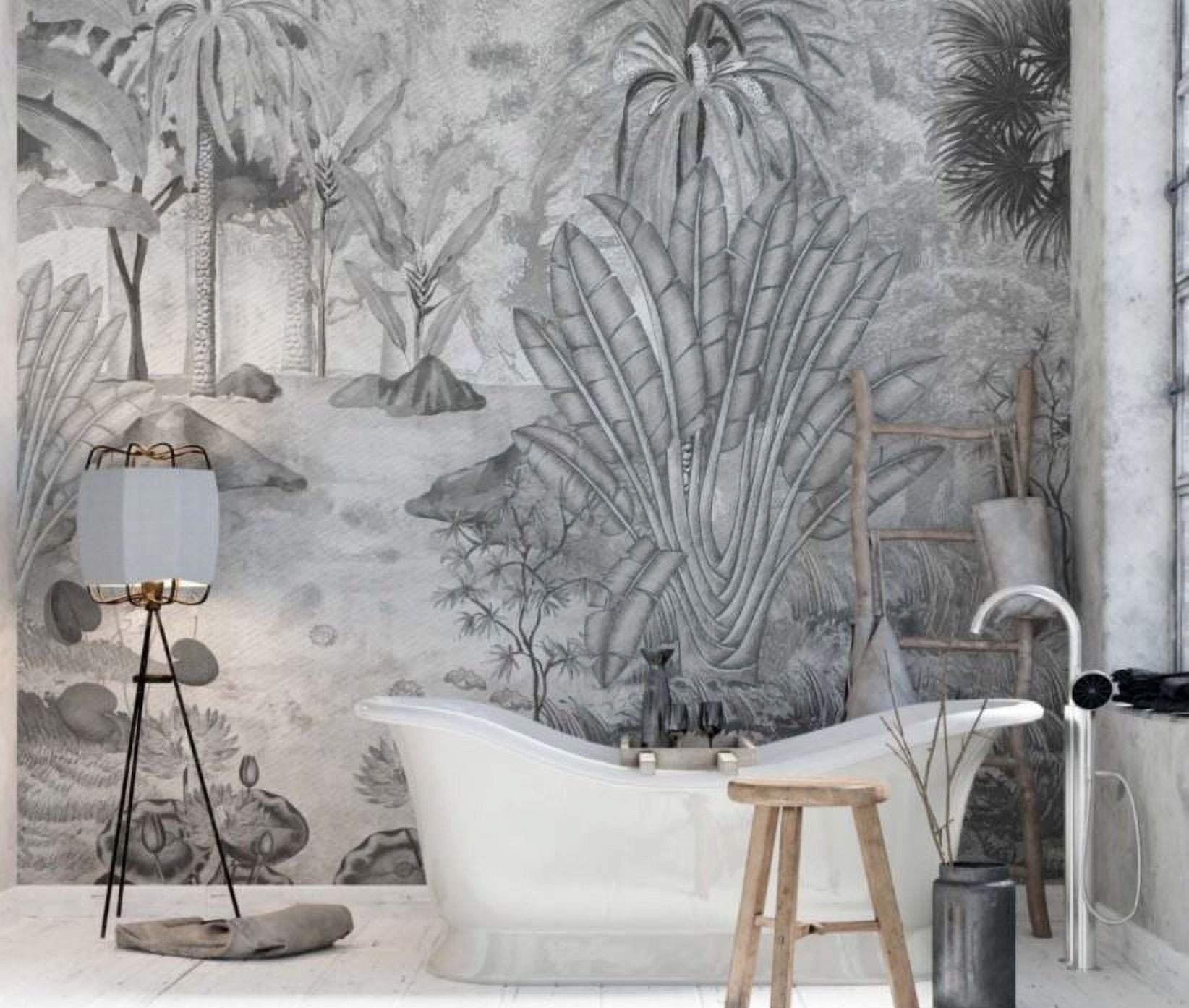 Muravie Tropical Pattern 3D Wallpaper Peel and Stick Wallcovering (Black and White, 17.7 in x 118 in) 7v58i