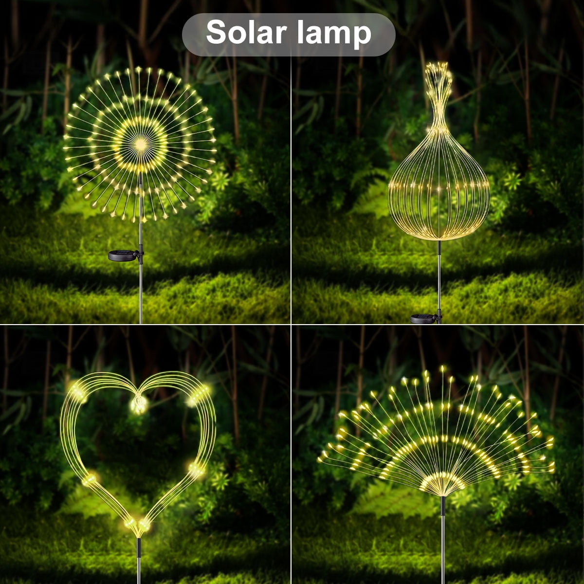 Rirool Solar Firework Lights Outdoor LED Garden Decor (Warm White, 2 Pack) p95if