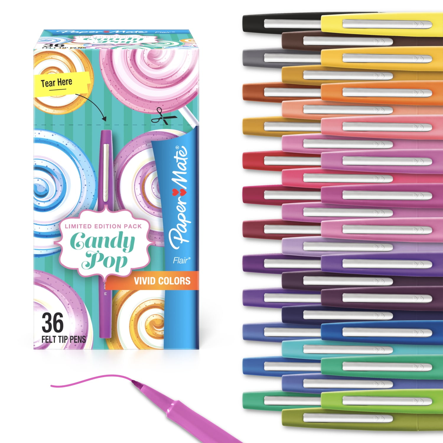 Paper Mate Flair Felt Tip Pens, Medium Point, Smear-Resistant Ink, Candy Pop Assorted Colors (36 Count) tz4xb