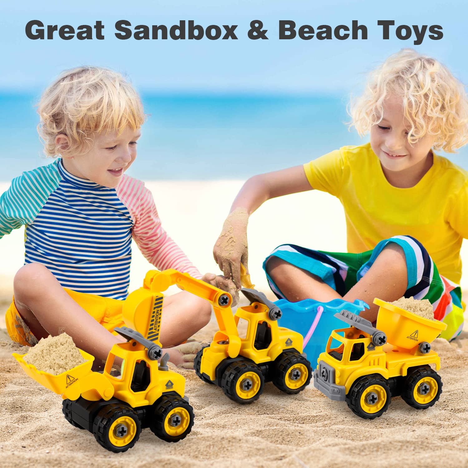 Toy Life Construction Vehicle Building Set, STEM Educational Toy for Kids (Yellow, 3 Count) ph9bv