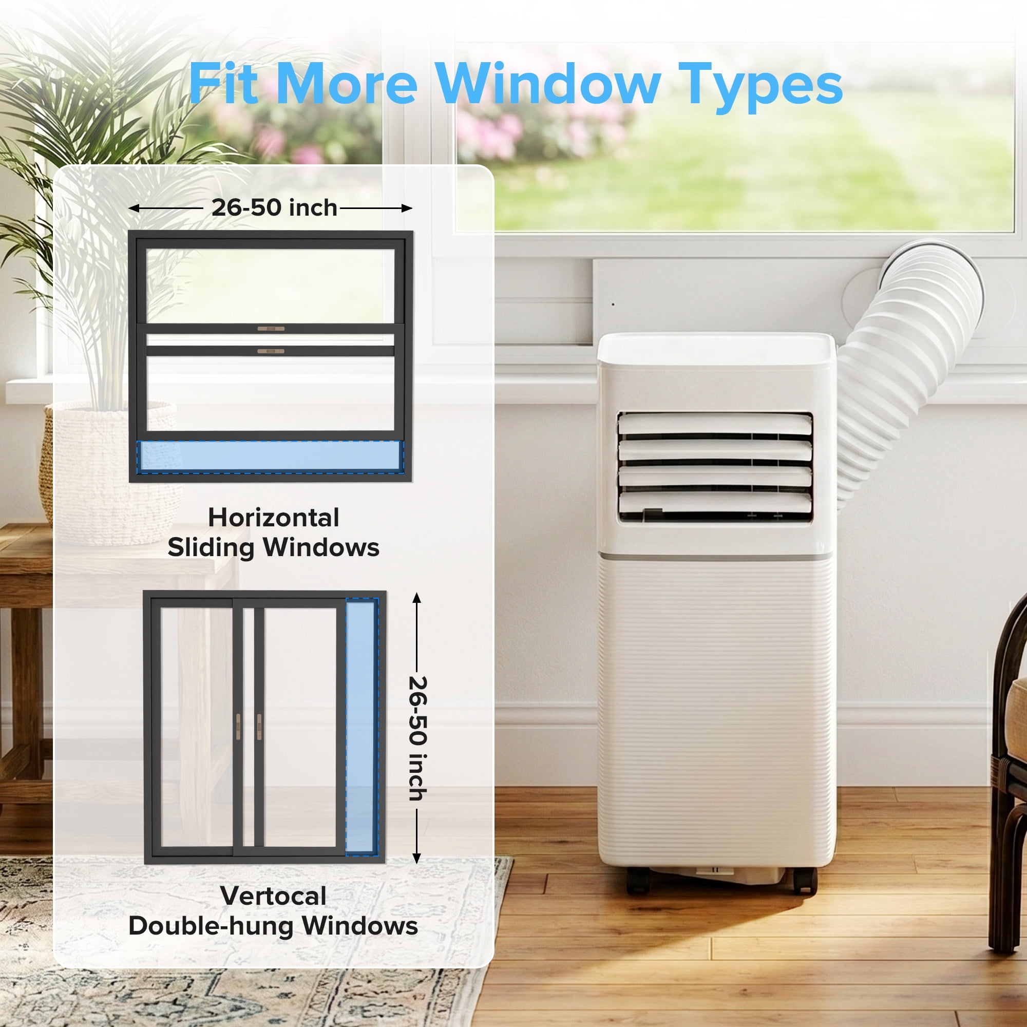 KissAir Portable Air Conditioner 10,000 BTU 3-in-1 Cooling Dehumidifier and Fan (White, 11.81 in x 13.39 in x 27.09 in) 038gf