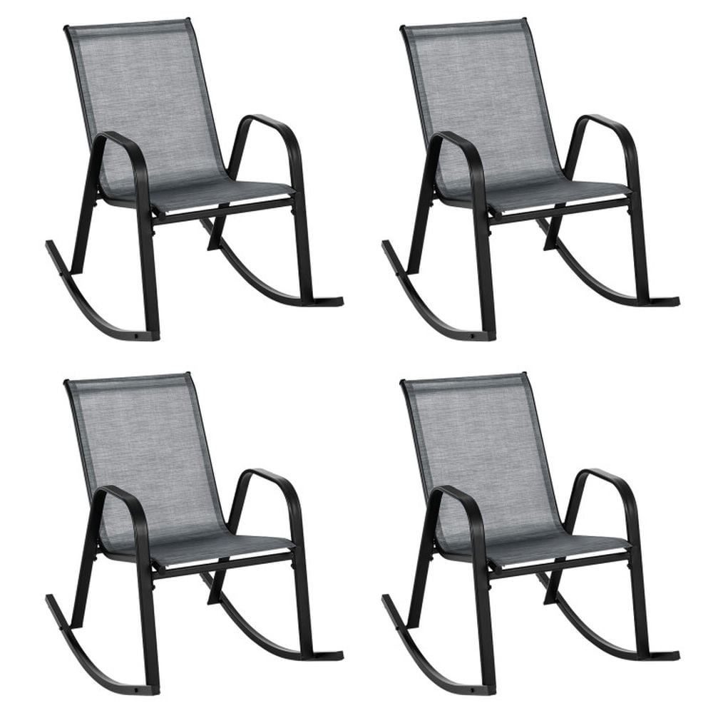 Spaco Heavy-Duty Metal Patio Rocking Chairs with Ergonomic Backrest and Breathable Fabric (Gray, Set of 2) 9zh32