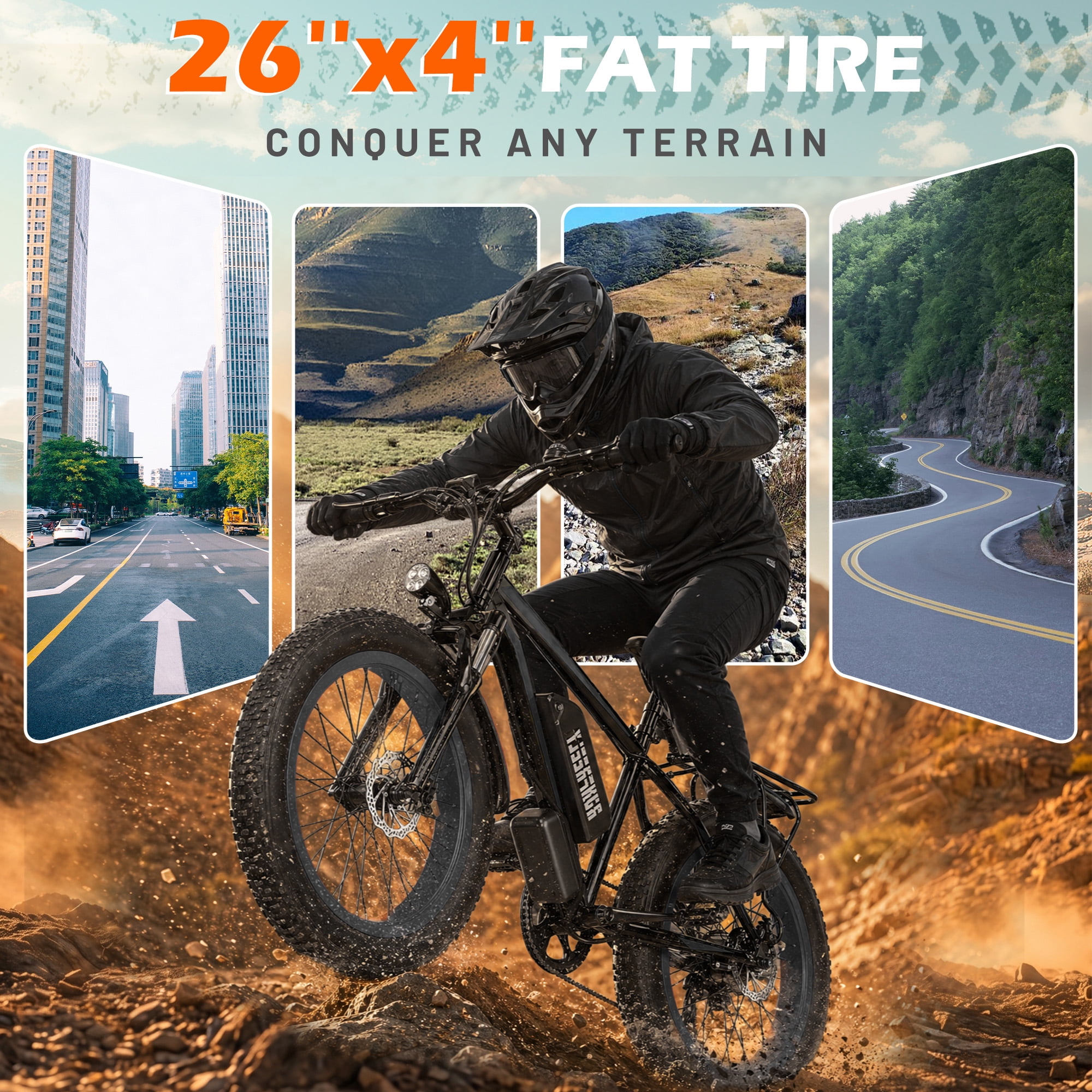 Dnyker Electric Mountain Bike, 26 in Fat Tire E-Bike, 1500W Motor, 48V 13AH Battery, 7-Speed Off-Road Commuter (Black, 26 in) blrbe