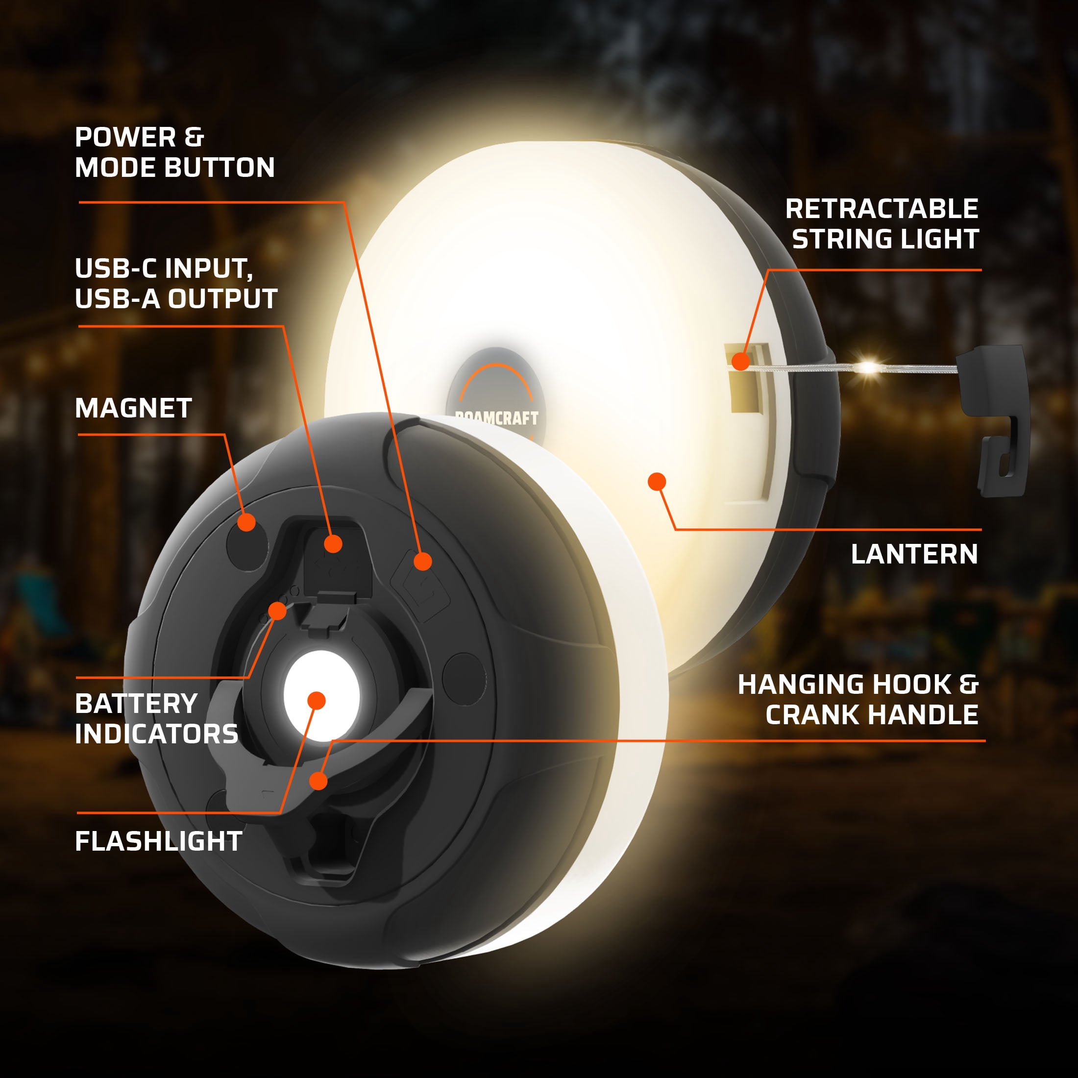 Roamcraft Portable LED Camping String Light with Power Bank (32 ft, 250 Lumens) 81nm6