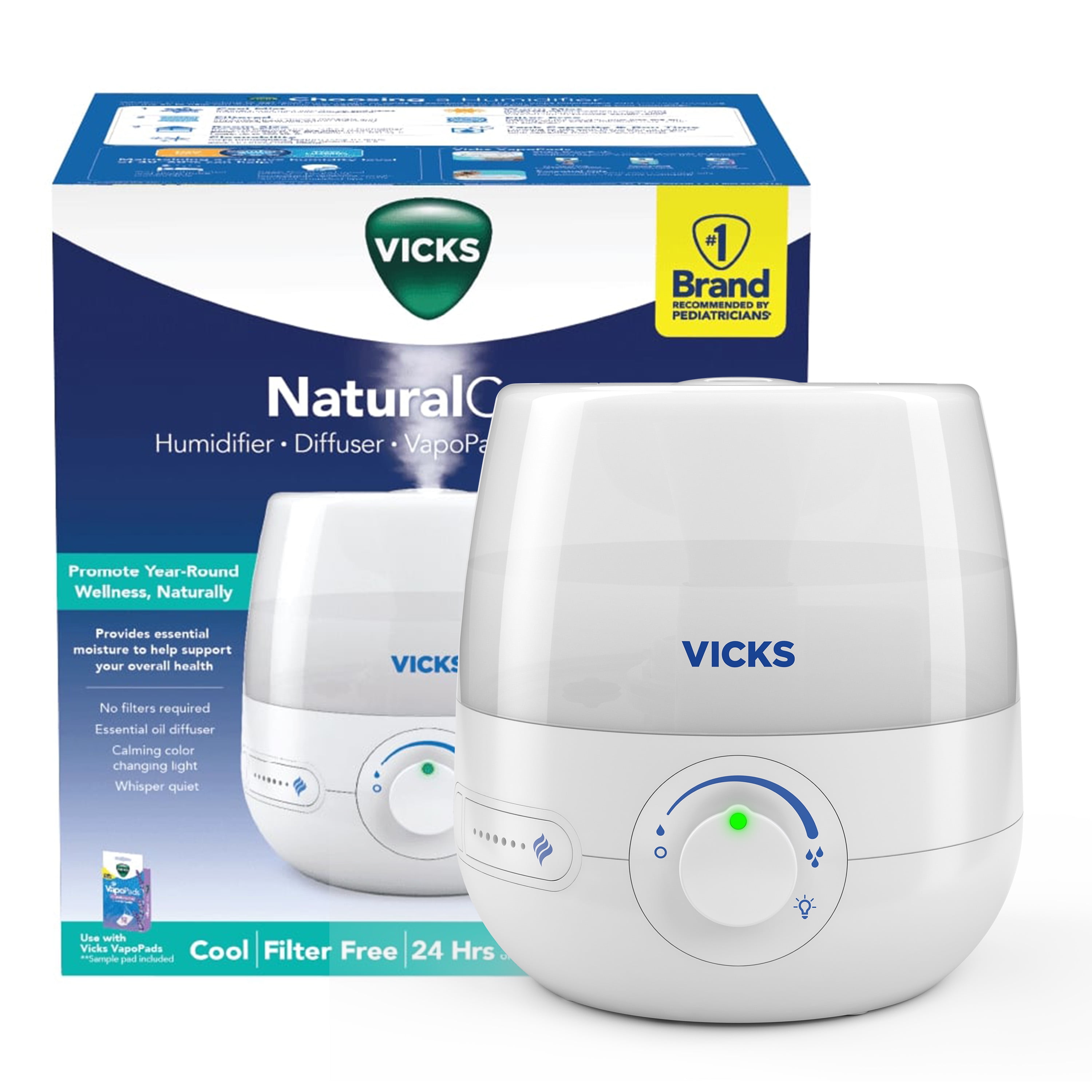 Vicks Ultrasonic Cool Mist Humidifier with Essential Oil Diffuser (White, 0.6 gal) hddgz