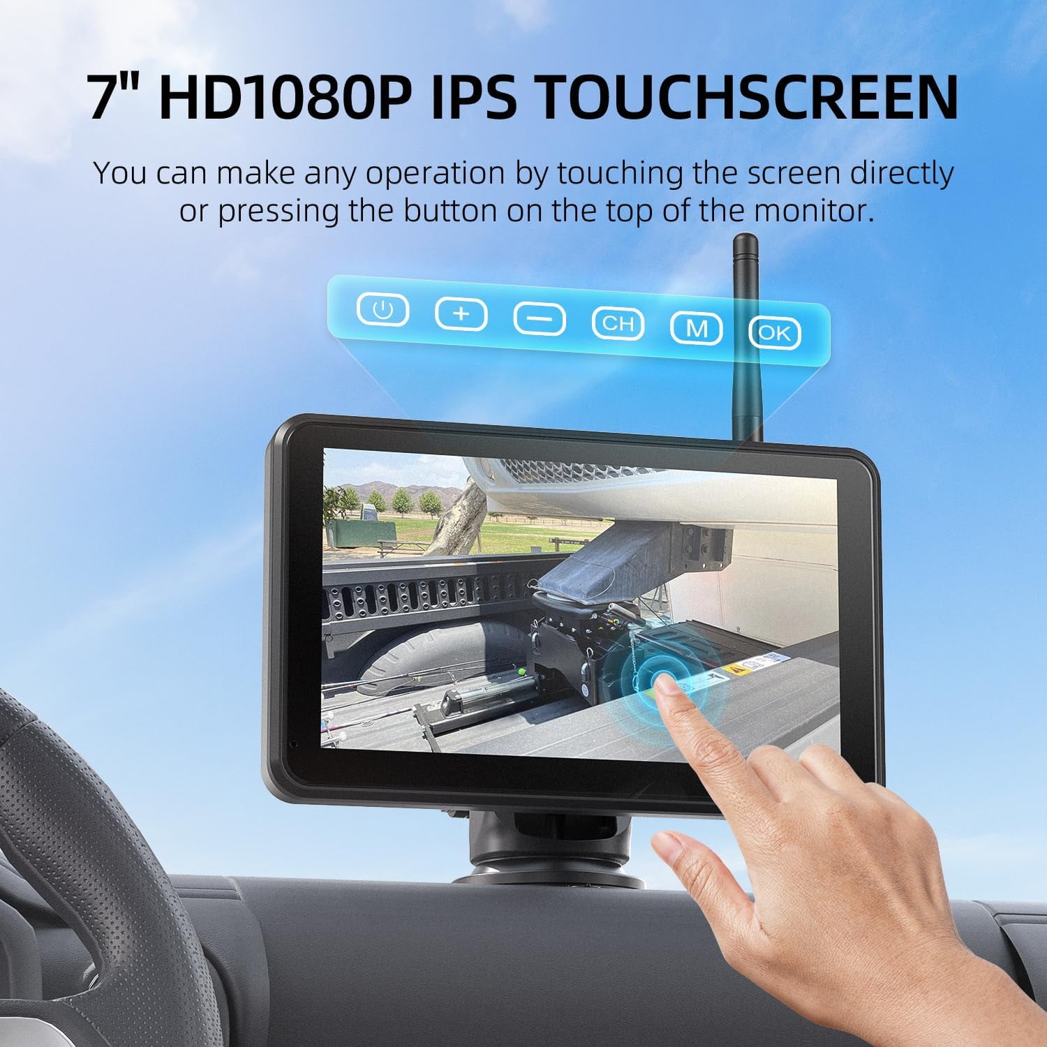 eRapta Magnetic Solar Wireless Backup Camera System (7 in 1080P Touchscreen, Dual Cameras, Black) o9zmu