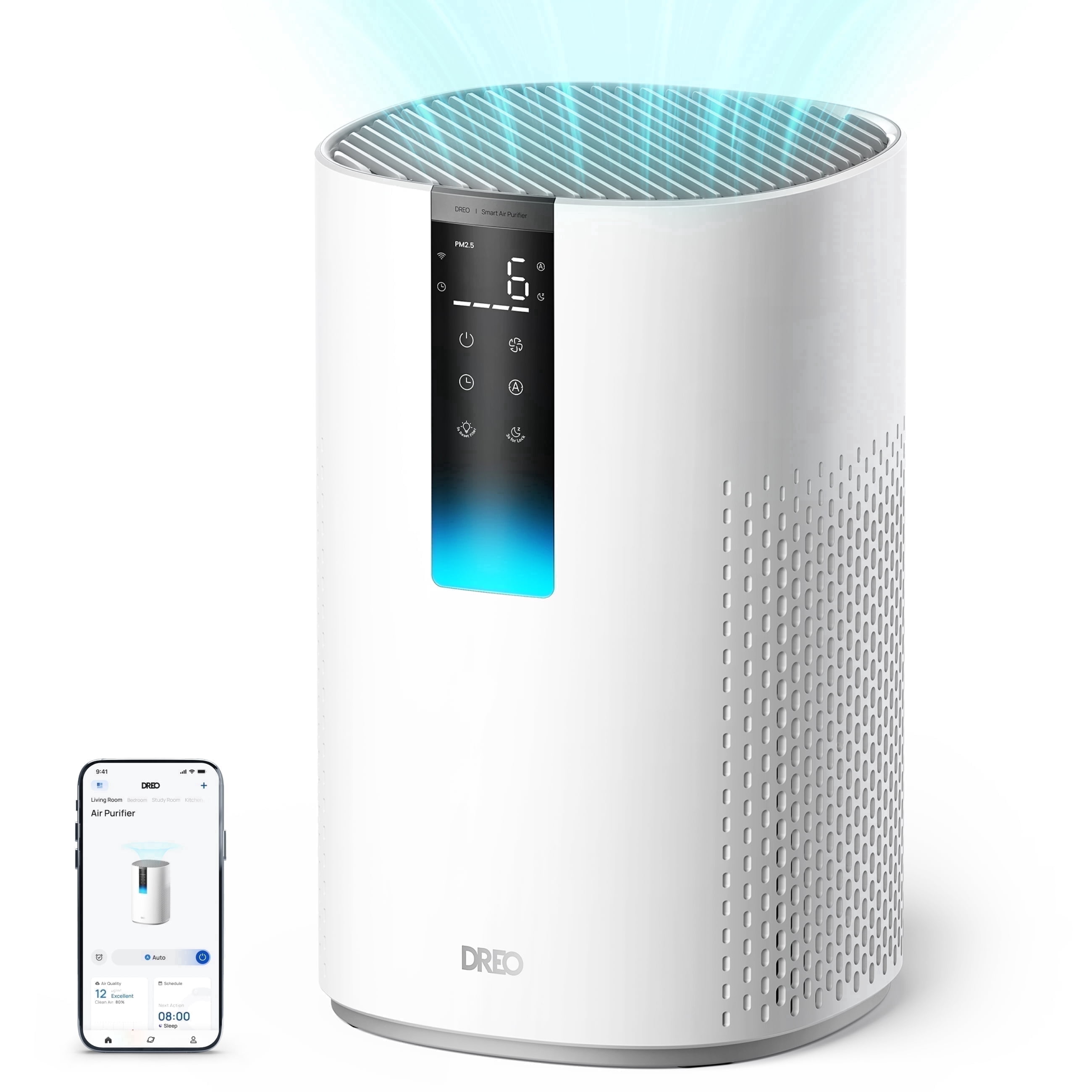 DREO HEPA Air Purifier for Large Rooms, Smart Home Air Cleaner with 5-Stage Filtration and PM2.5 Display (White, 1600 sq ft) p1azm