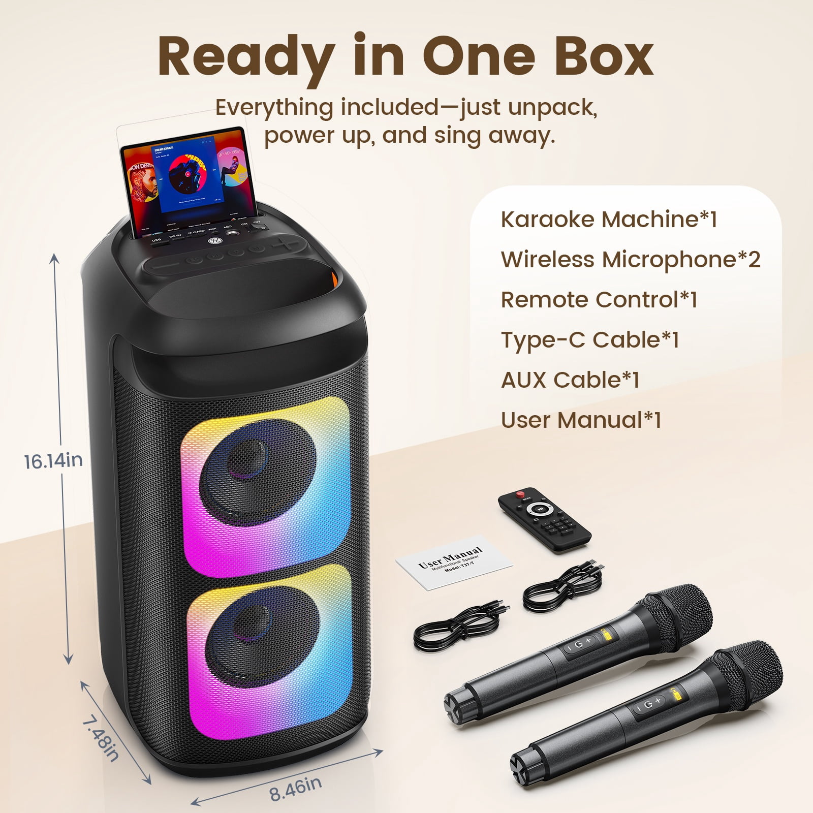 JYX Portable Bluetooth Party Speaker System with Dual Microphones and Remote Control (Black, 40W) yj1lj