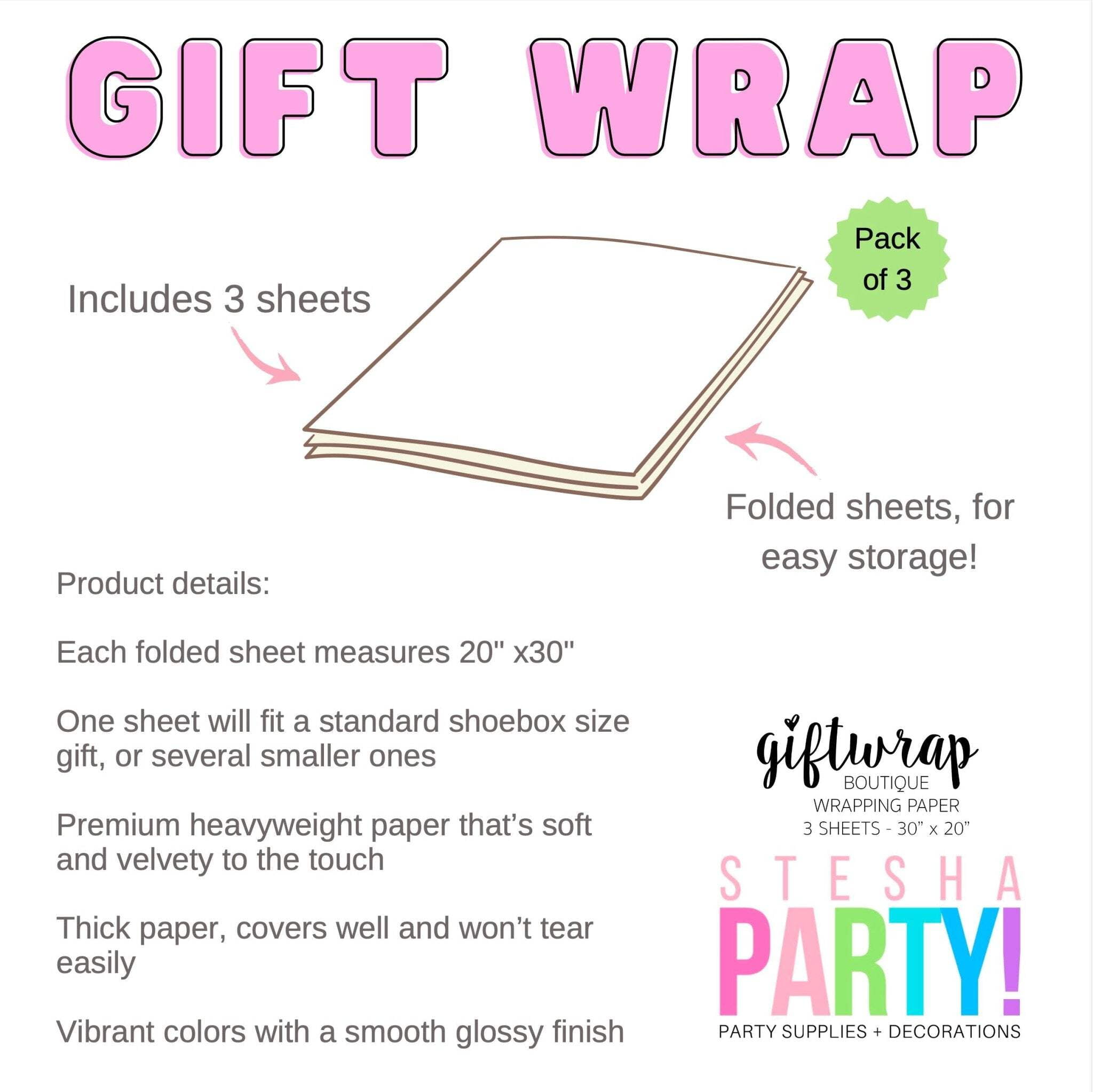 Stesha Party Construction Zone Gift Wrap, Birthday Party Supplies (3 Sheets, 30 in x 20 in) h3pzm