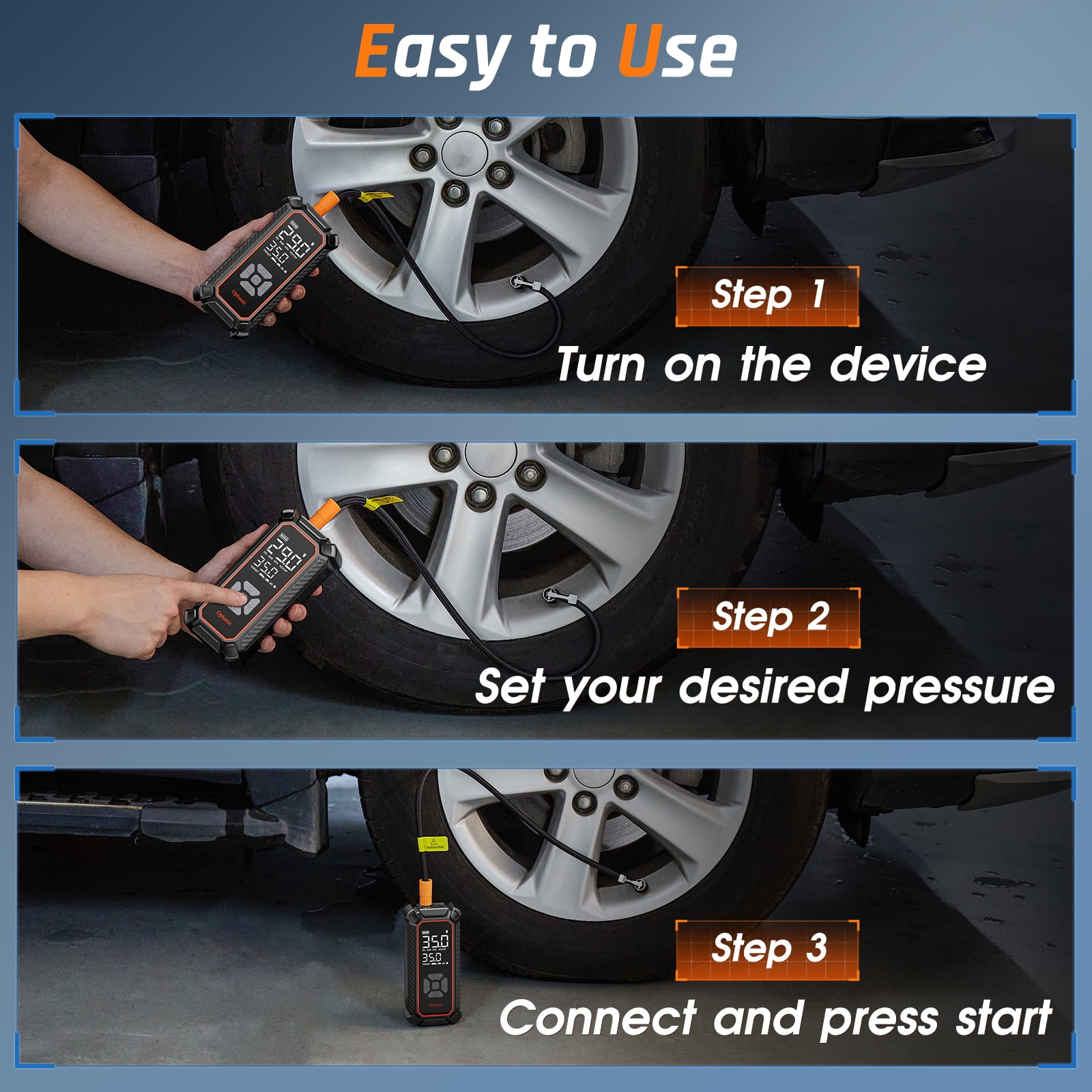 Ophanie Cordless Tire Inflator Portable Air Compressor, High-Pressure Digital Gauge with LED Light (Black, 6000mAh) itrry