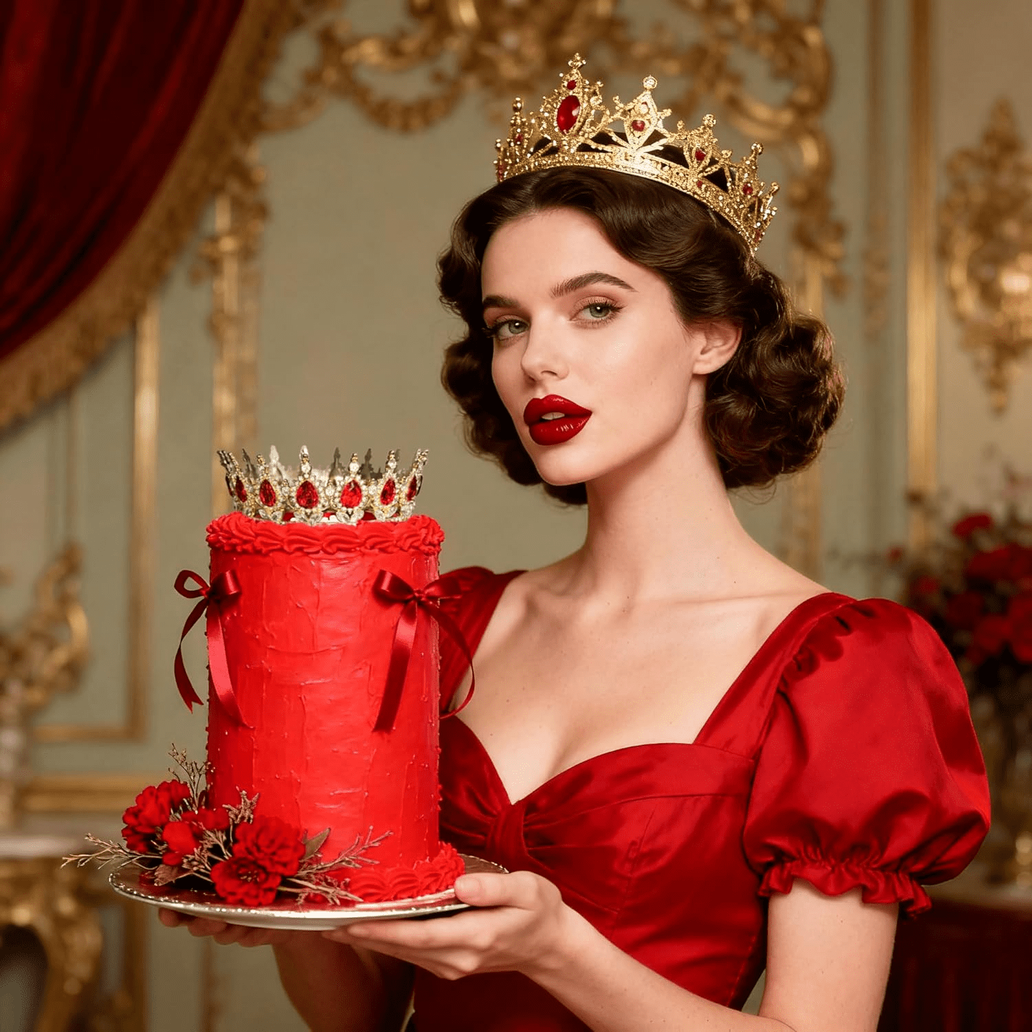 BACH AND BOUJEE Crown Cake Topper Set for Birthday Wedding Party (Red, 19-Piece) m0xhw