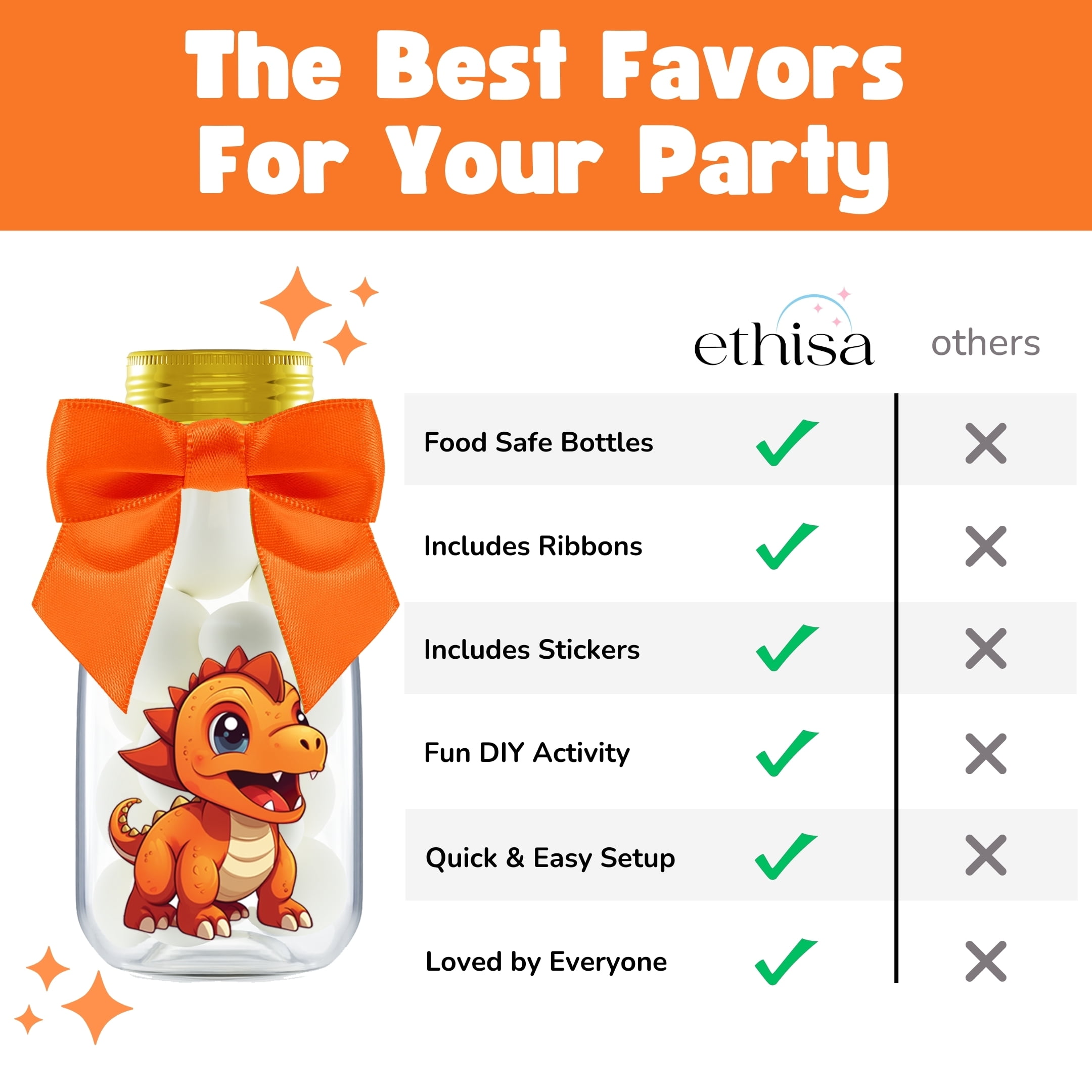 Ethisa Dinosaur Party Favor DIY Candy Jars with Ribbons and Stickers (Gold, 12 Pack, 4 fl oz) fbhbq