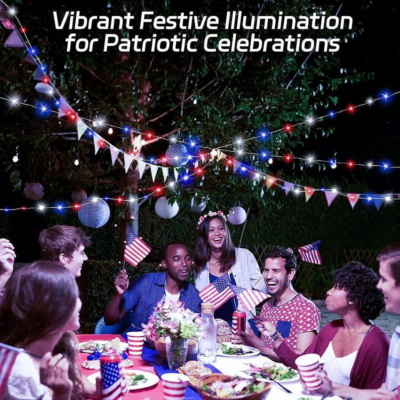 Generic Solar Fairy Lights Patriotic Red White and Blue Outdoor Waterproof LED String Lights (Multi-Color, 39.4 ft) semjh