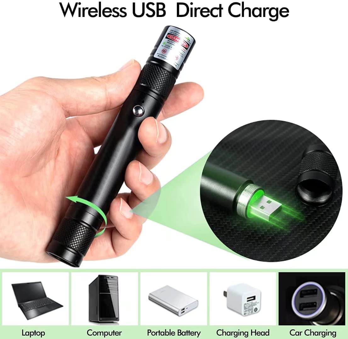SIISLL High Power Green Laser Pointer, Rechargeable Long Range Handheld Flashlight with Adjustable Focus and Star Cap (Green, 1 Pack) avnpf