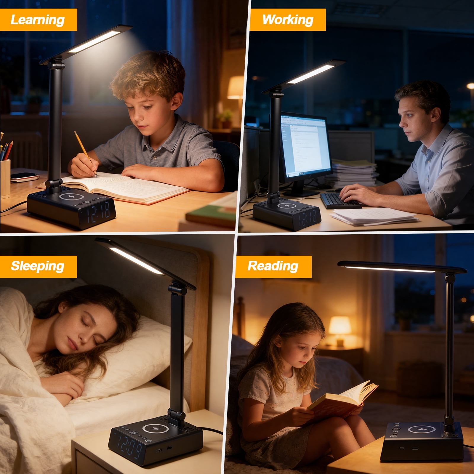 IMAGE LED Desk Lamp with Wireless Charging Pad and USB Port (Adjustable Brightness, Foldable Design) bbdtf