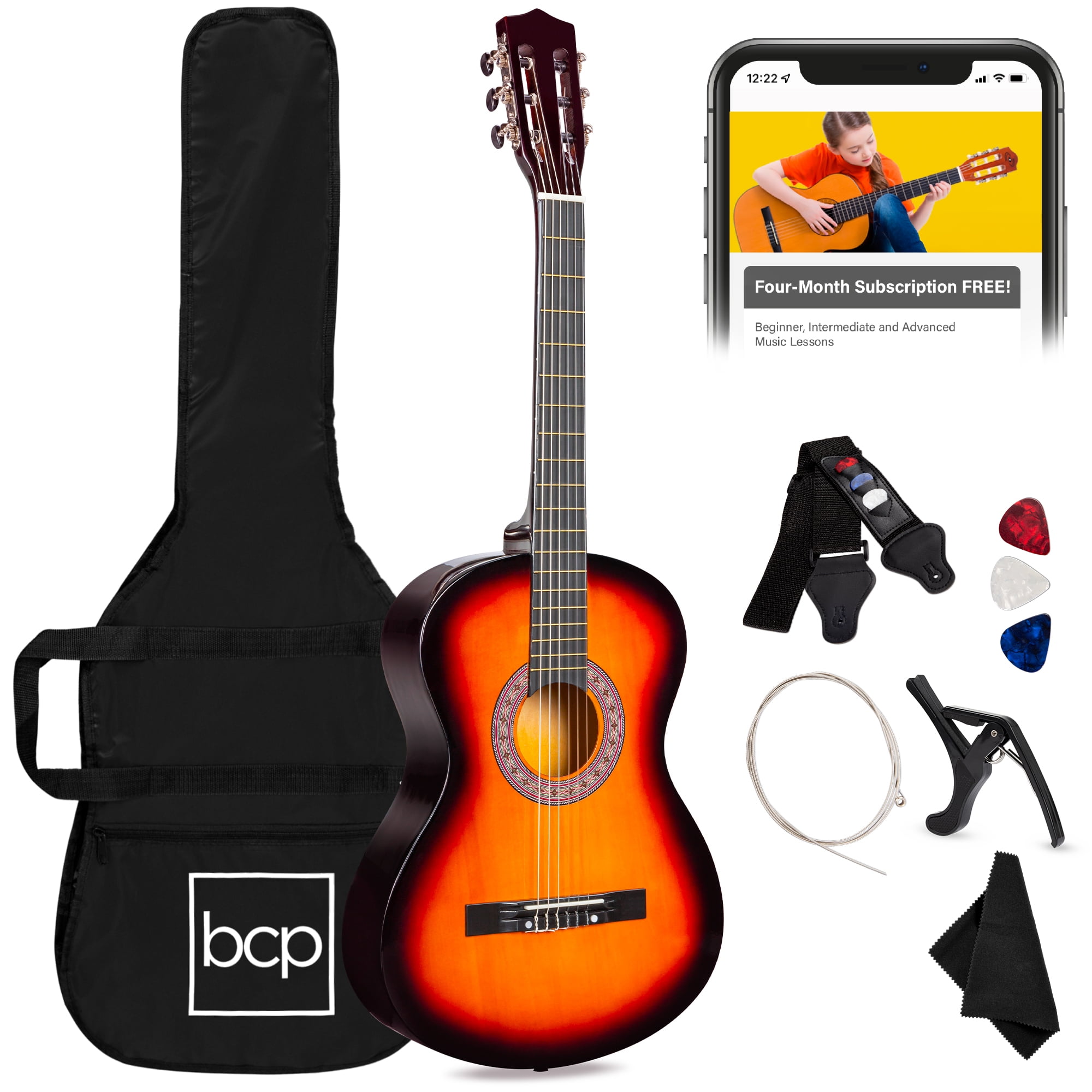 Best Choice Products 38in Beginner Acoustic Guitar Starter Kit with Gig Bag and Accessories (Sunburst, 38 in) cllb3