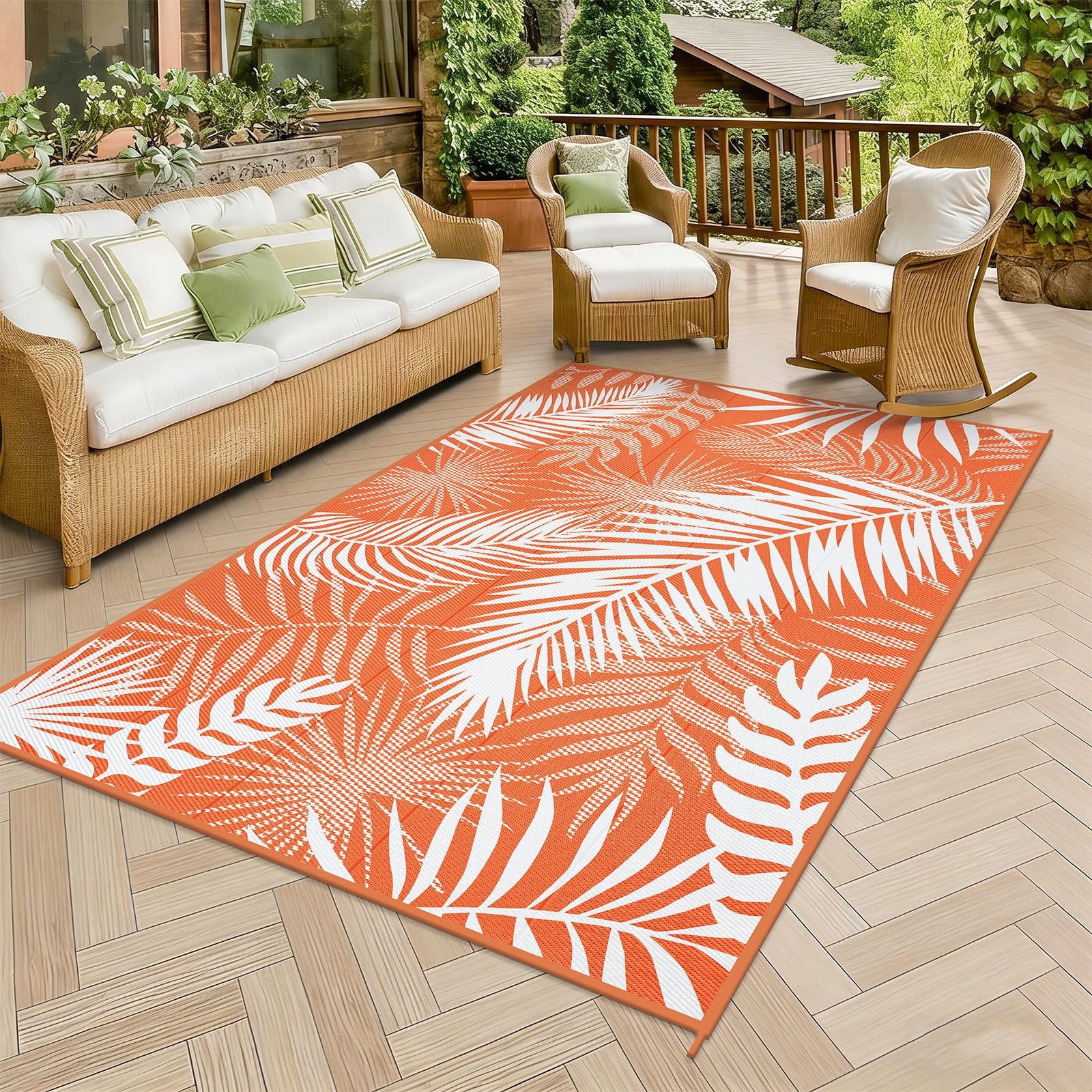 MeyJey Reversible Outdoor Area Rug, Waterproof Plastic Mat for RV Patio and Camping (Orange, 6 ft x 9 ft) 3xi4v