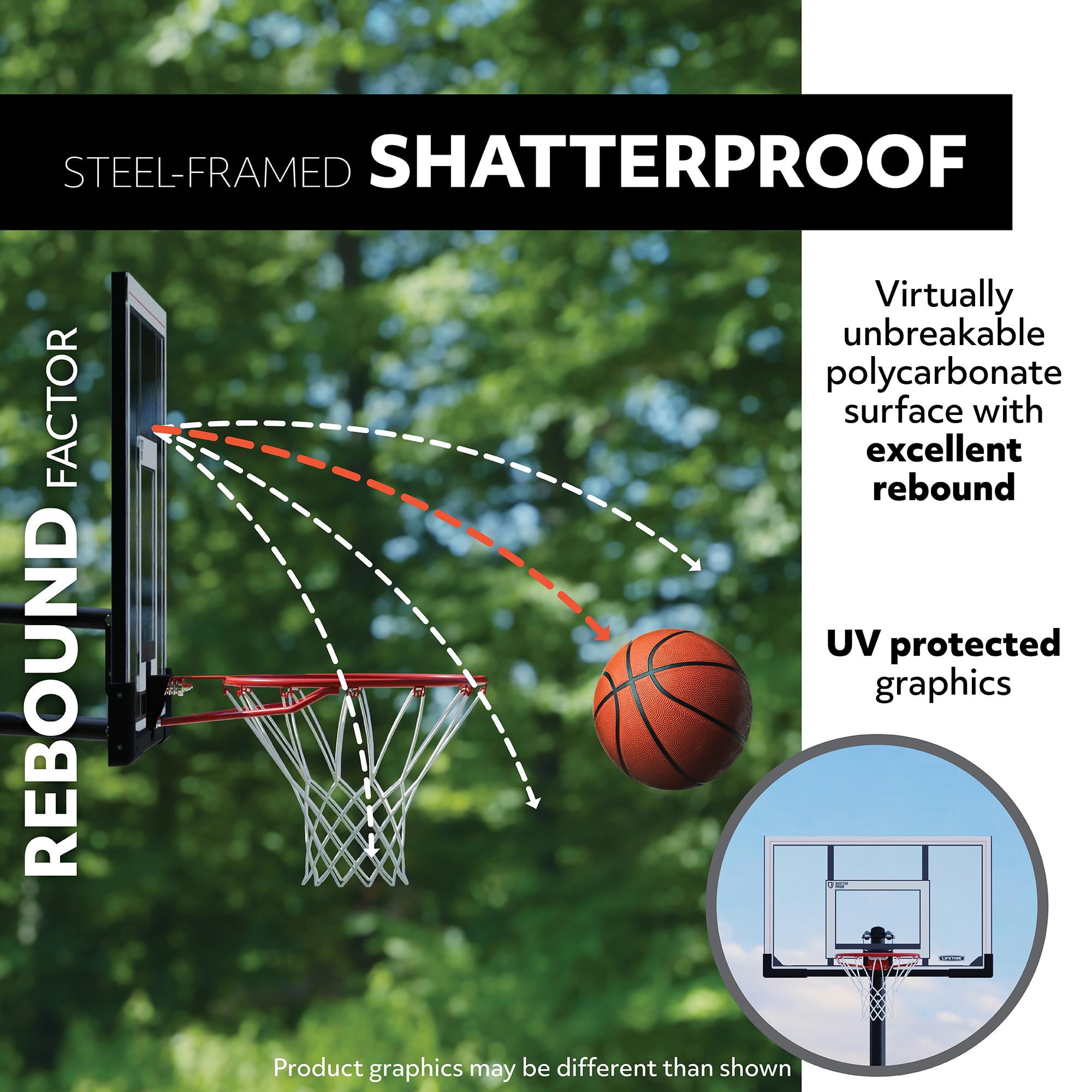 Lifetime 50-Inch Shatterproof Portable Basketball Hoop System with Speed Shift Adjustment (Black, 50 in) mt949