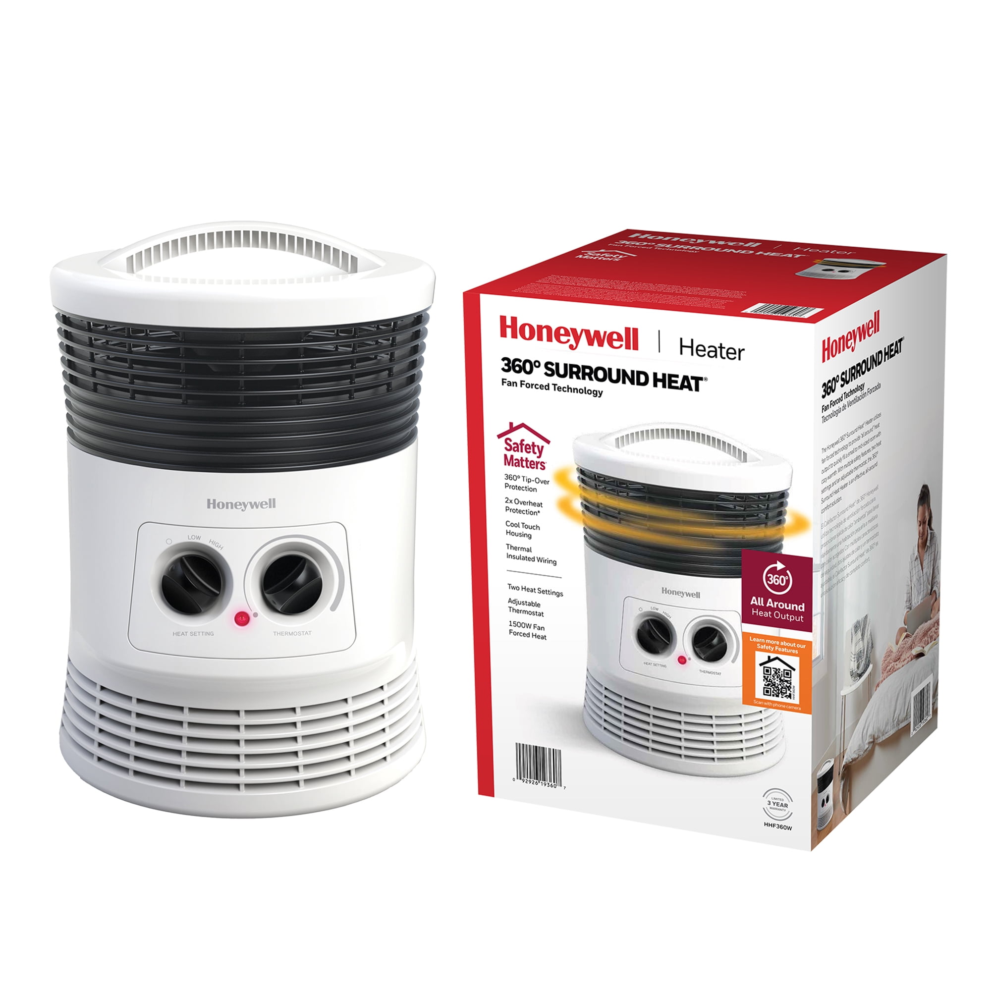Honeywell 360 Surround Electric Space Heater, Portable Indoor Room Heater with Adjustable Thermostat (White, 1 Unit) hsklq