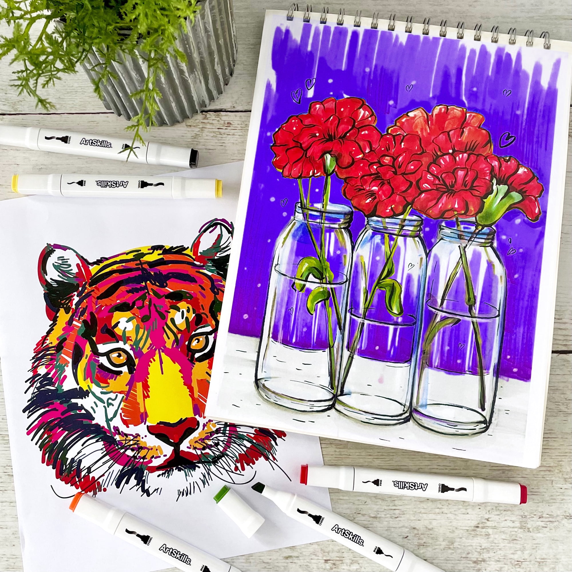 ArtSkills Dual Tip Alcohol Marker Set with 9 in x 12 in Paper Pad (10 Pieces) 4mtxv