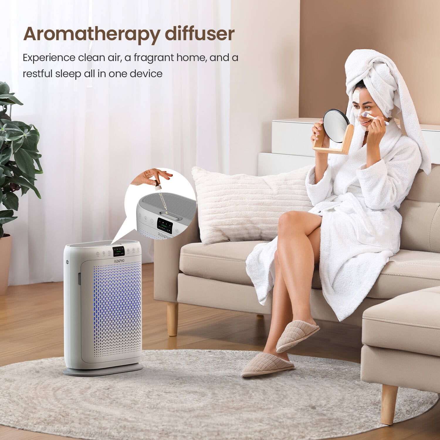 RENPHO H13 HEPA Smart Air Purifier for Large Rooms with PM2.5 Monitor and Auto Mode (White, 2000 Sq.ft) m8g5r