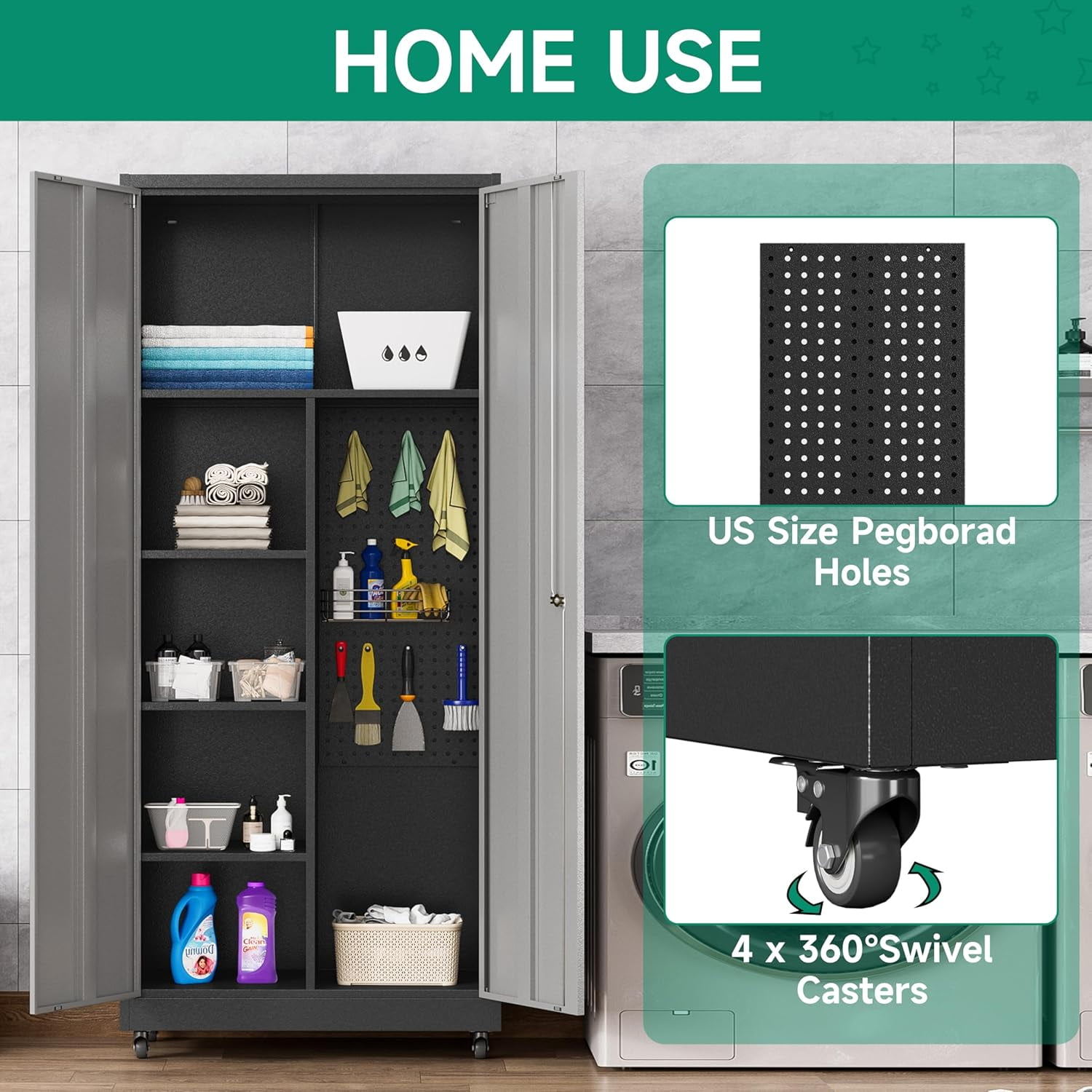 Kooyon Metal Garage Storage Cabinet with Locking Doors and Adjustable Shelves (Black, 72 in H x 36 in W x 18 in D) dq2e3
