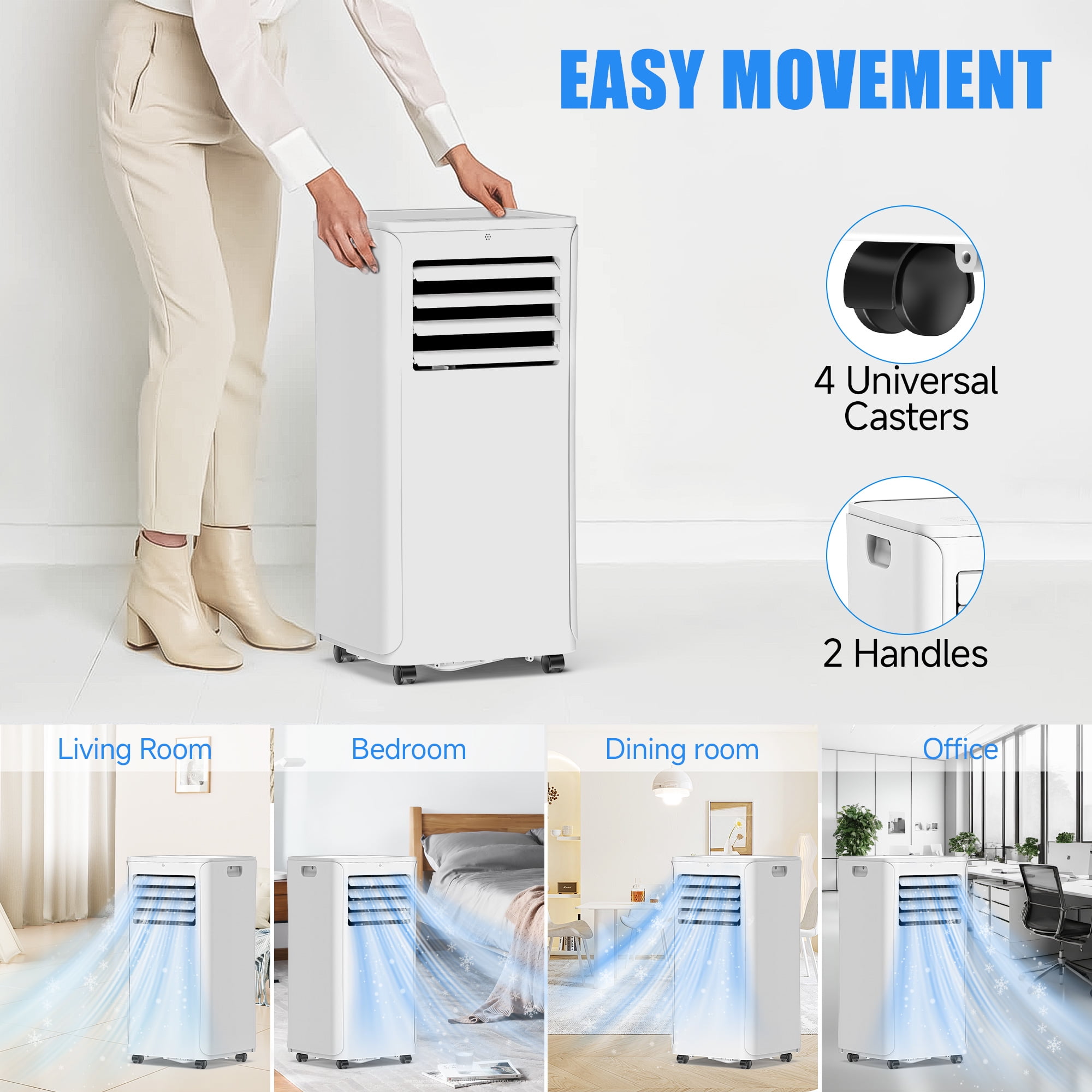 Tolsprint Portable Air Conditioner, 3-in-1 Cooling Dehumidifier and Fan with Remote Control (White, 8500 BTU) s4wlx