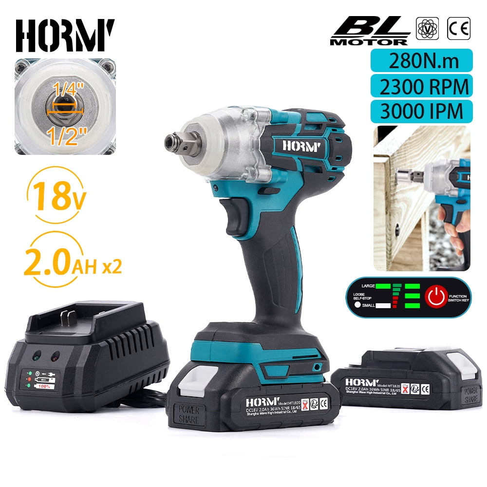 HORMY Cordless Impact Wrench, Brushless Motor Power Tool with 2 Batteries & LED Light (Blue, 1/2 in) t6r9k