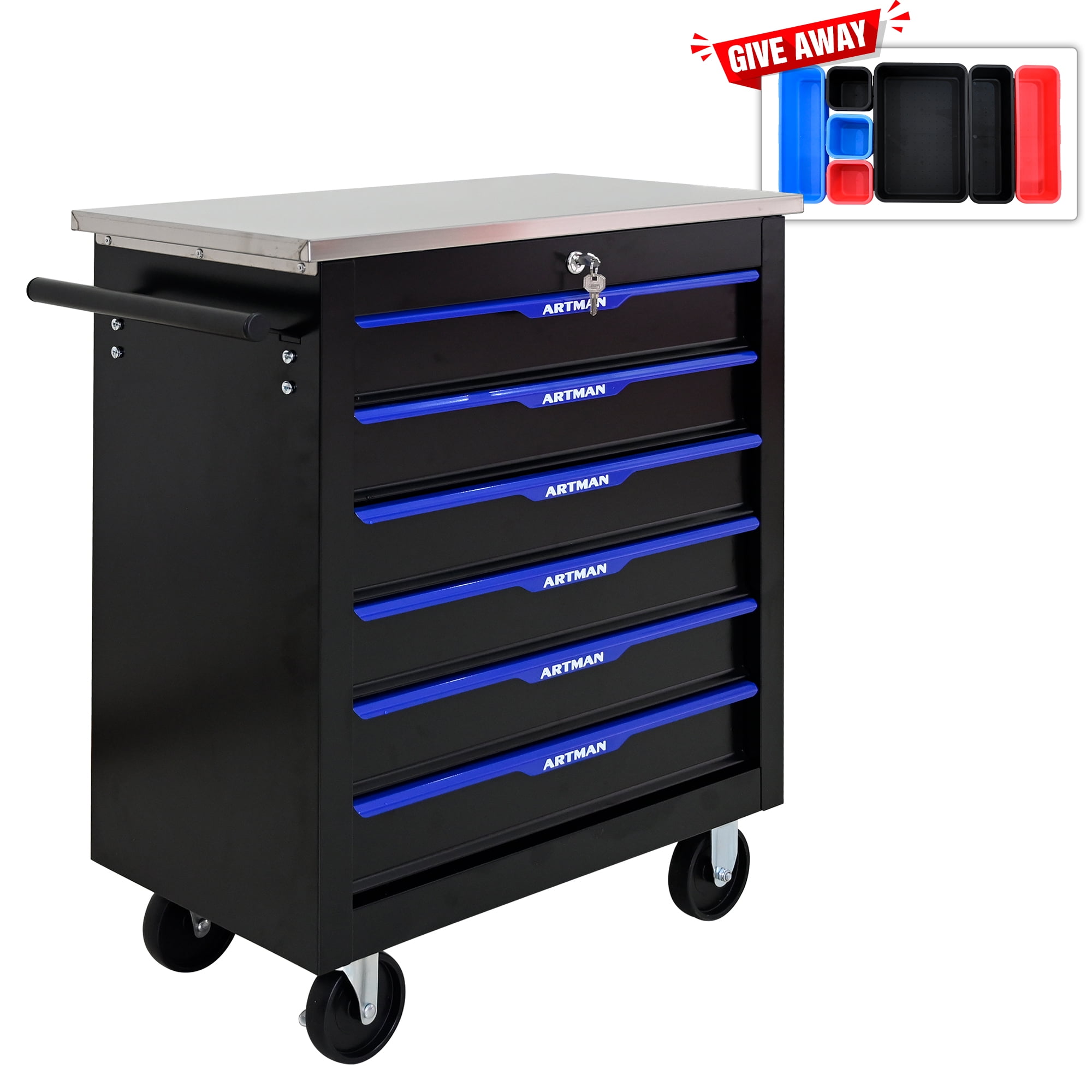ARTMAN 6-Drawer Rolling Tool Storage Chest with Lockable Wheels (Blue, 1 Unit) rnldk