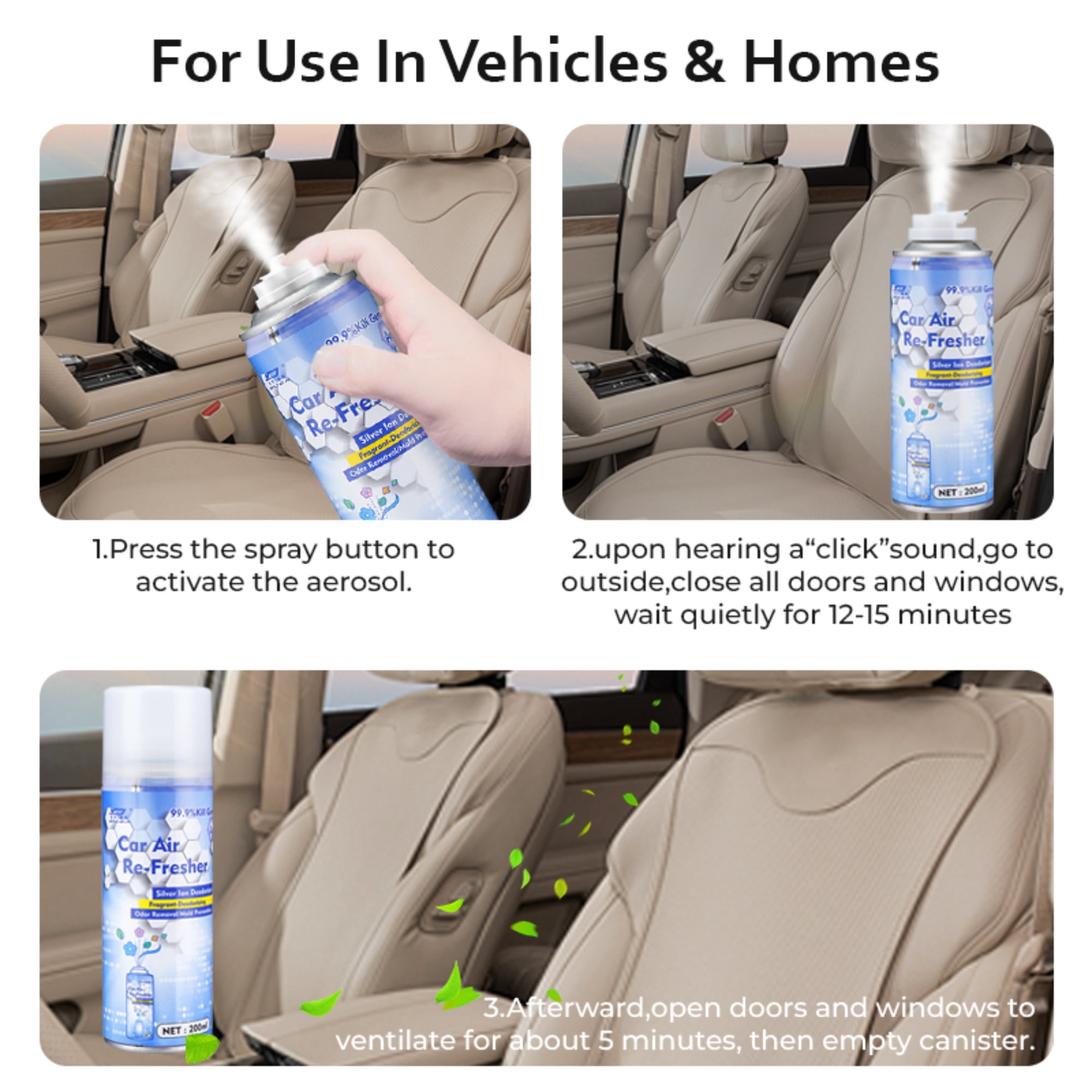 Nuan Car Air Refresher, Silver Ion Odor Eliminator Spray for Vehicle Interiors (Silver, 6.8 fl oz) nrrs9