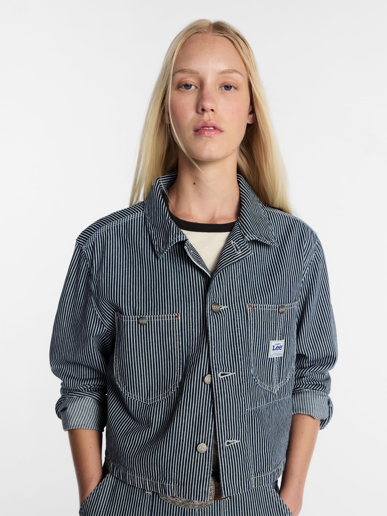 Kacey Lee Women's Cropped Chore Jacket (Classic Fit, Contrast Stripes, XS) y791b