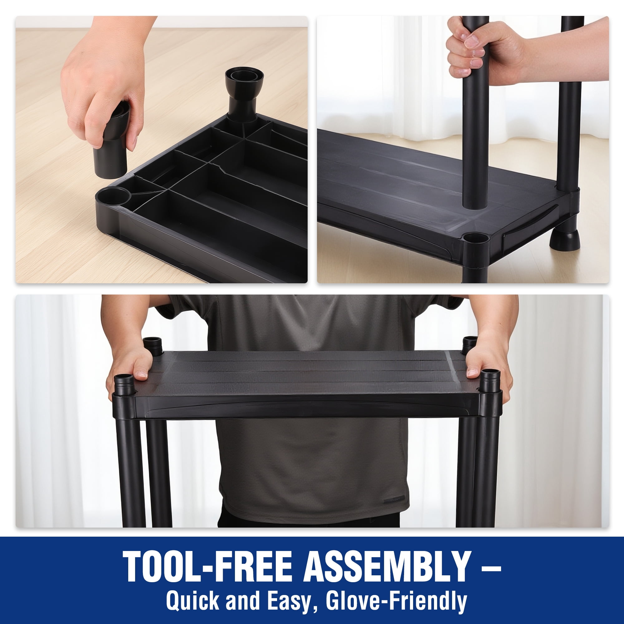 WORKPRO 4-Tier Plastic Storage Shelf, Heavy-Duty Utility Shelving Unit for Garage and Laundry Room (Black, 4-Tier) g6ri7