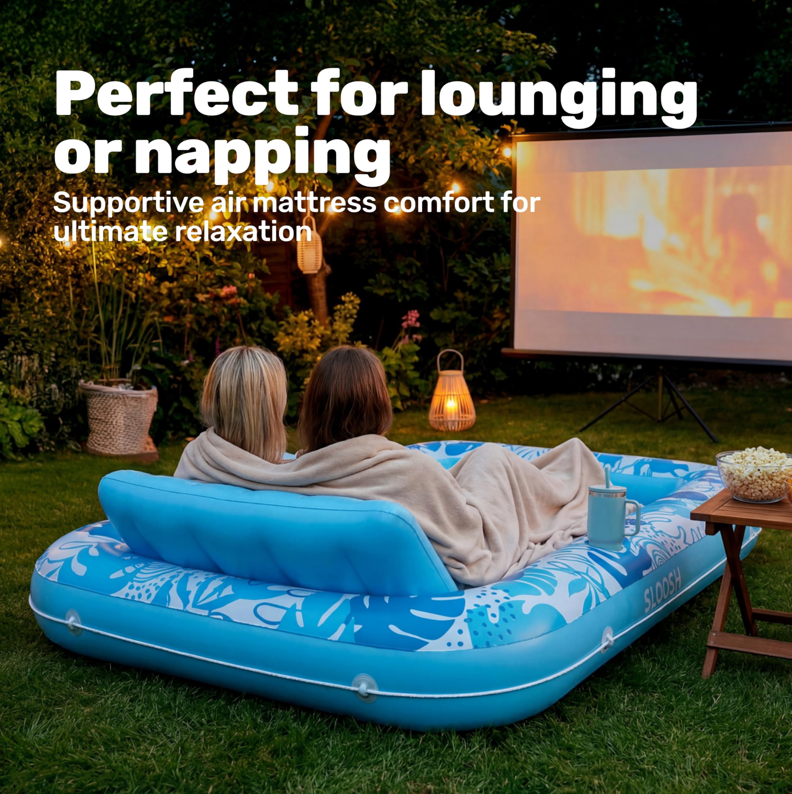 SLOOSH Inflatable Tanning Pool Lounger Float, Extra Large Suntan Bed for Adults (Blue, 85 in x 57 in) g1yek
