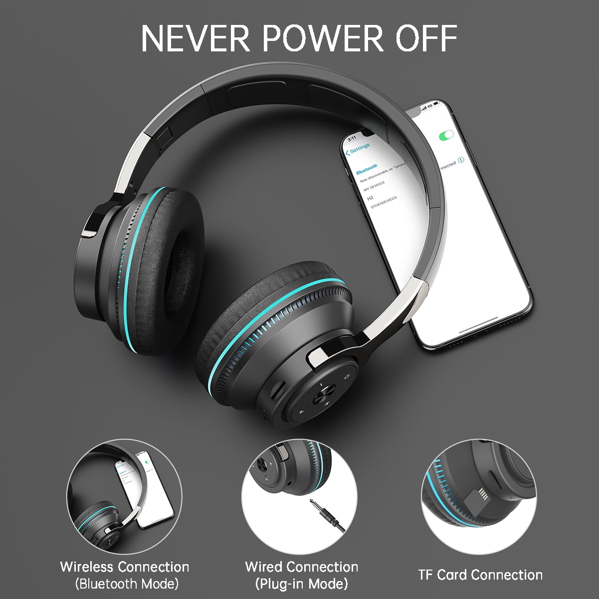 Cshidworld Wireless On-Ear Headphones, HiFi Stereo Bass Headset, Foldable Noise Isolating Design with Microphone and Volume Control (Black, 1 Pack) 9ga86